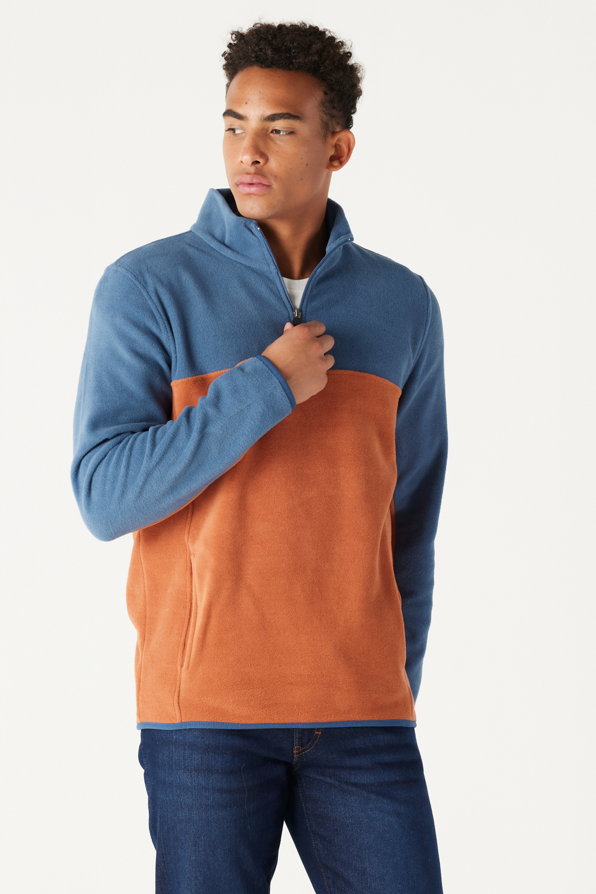 Levně AC&Co / Altınyıldız Classics Men's Indigo-tile Standard Fit Normal Cut, Casual Casual Two-tone Fleece Sports Sweatshirt.