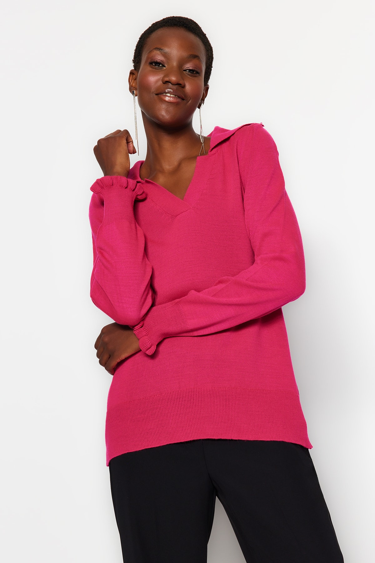 Trendyol Fuchsia Polo Collar Knitwear Sweater