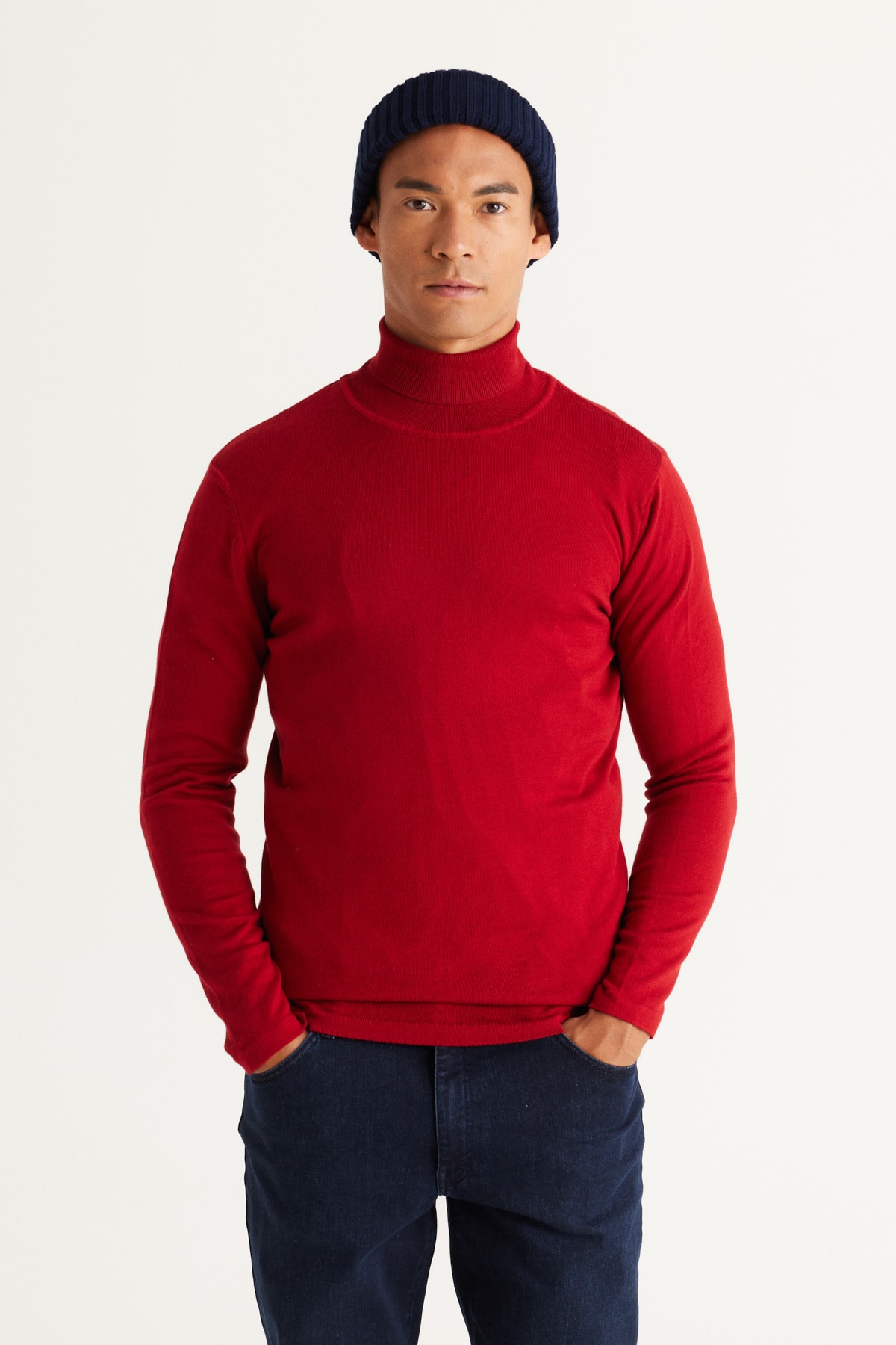 Levně ALTINYILDIZ CLASSICS Men's Red Standard Fit Normal Cut Full Turtleneck Knitwear Sweater.