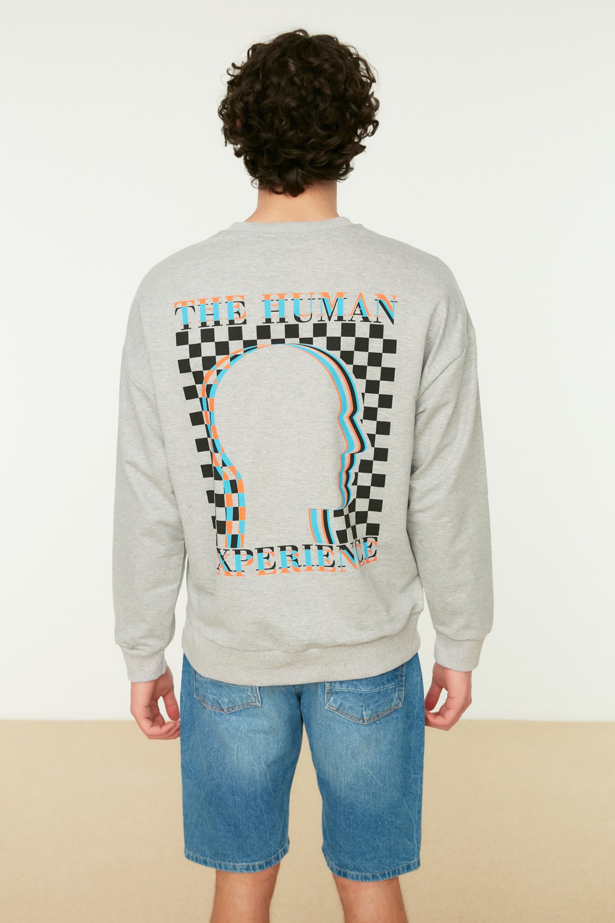 Trendyol Men's Gray Oversized Crew Neck Long Sleeve Mystical Printed Sweatshirt