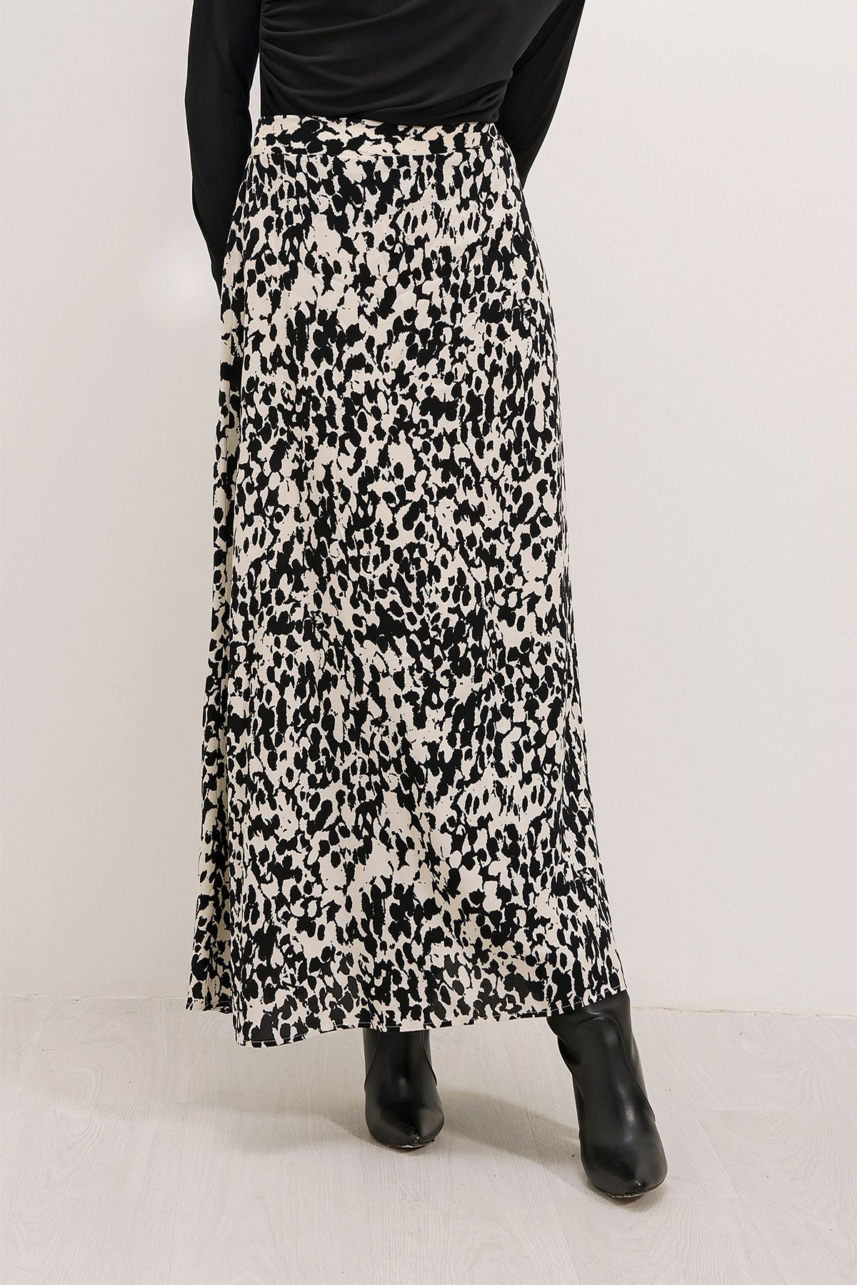Bigdart 8003 Patterned Viscose Skirt - Black