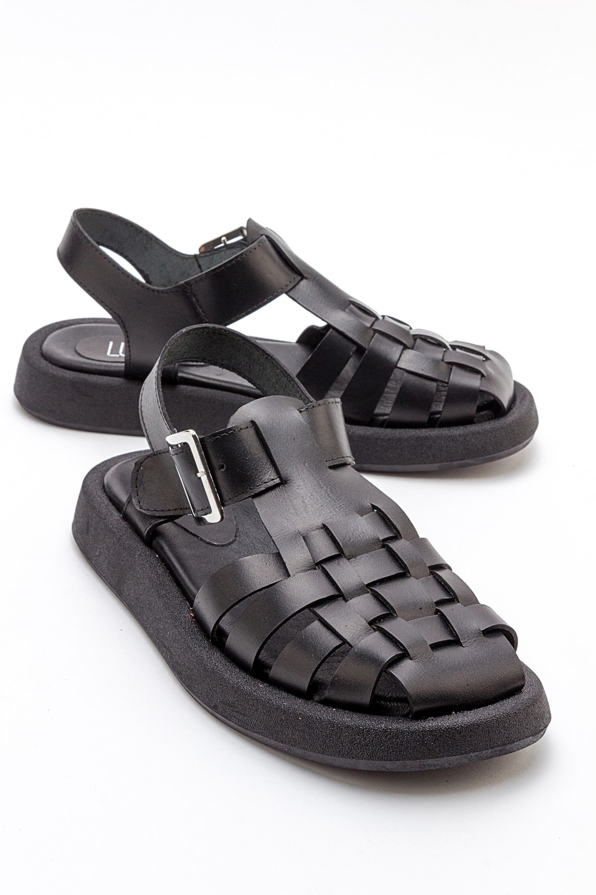 LuviShoes GUST Women's Black Genuine Leather Sandals