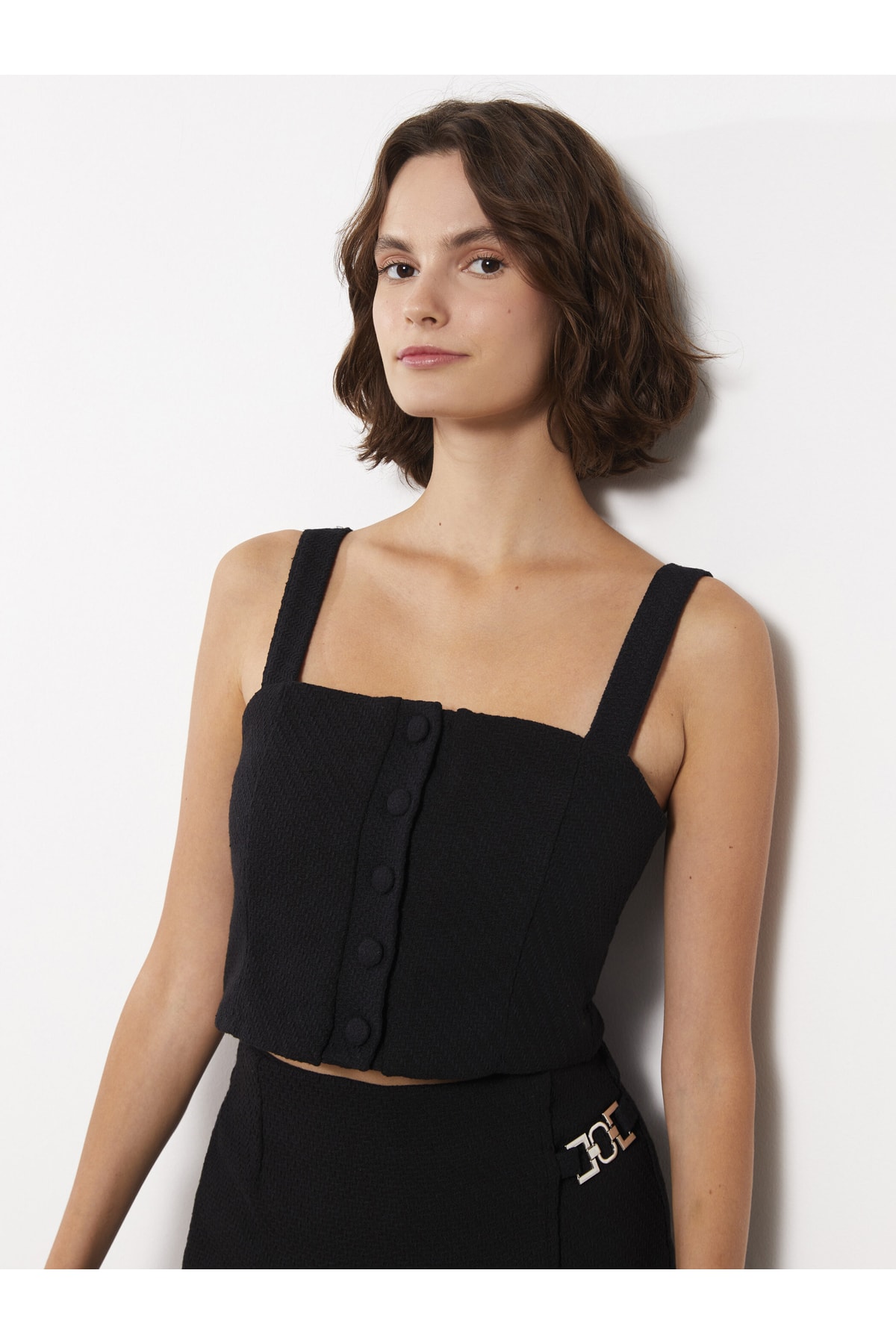 LC Waikiki Women's Square Collar Straight Straps Crop Blouse