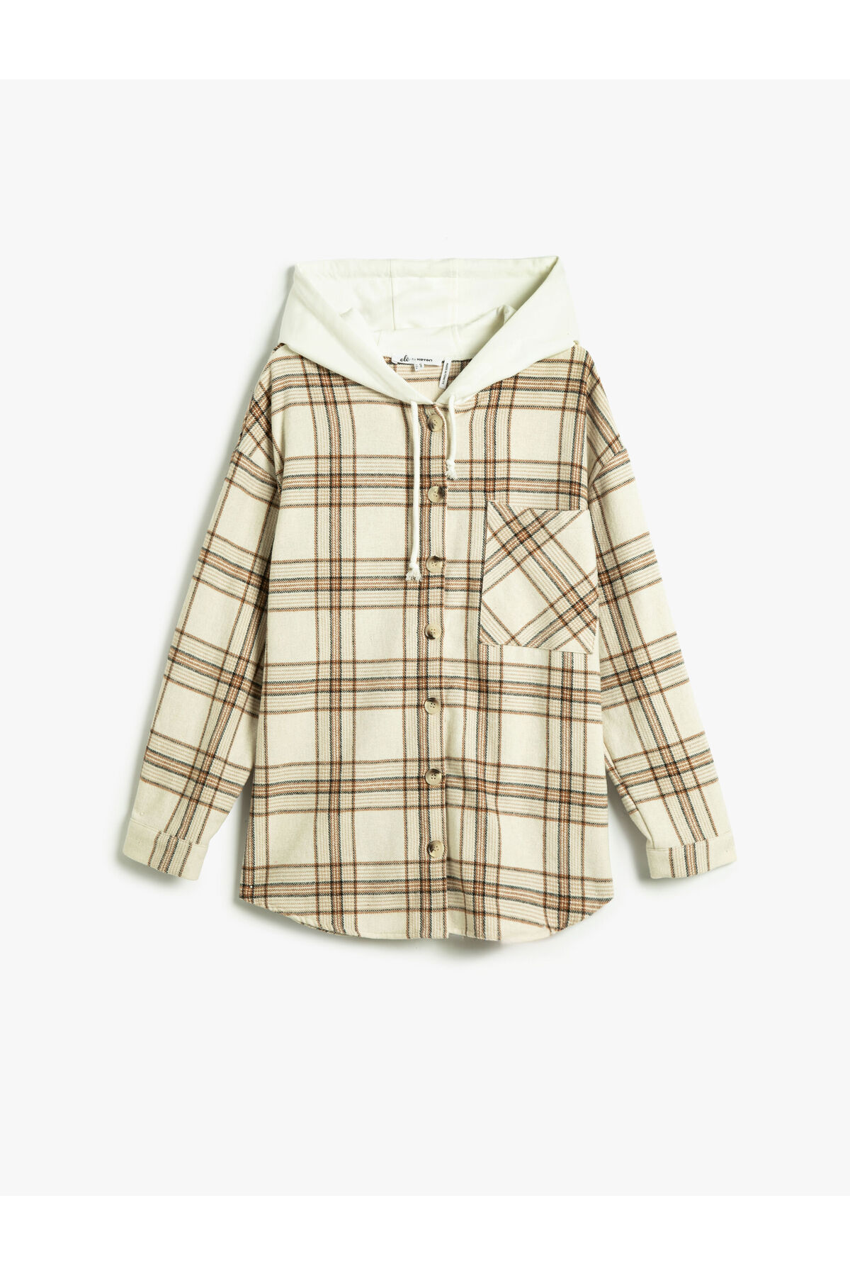 Levně Koton Hooded Lumberjack Shirt Pocket Detailed Soft Textured Long Sleeve