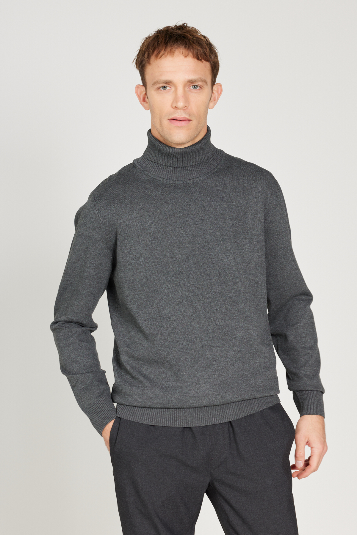Levně ALTINYILDIZ CLASSICS Men's Anthracite-Melange Regular Fit Full Turtleneck Sweater