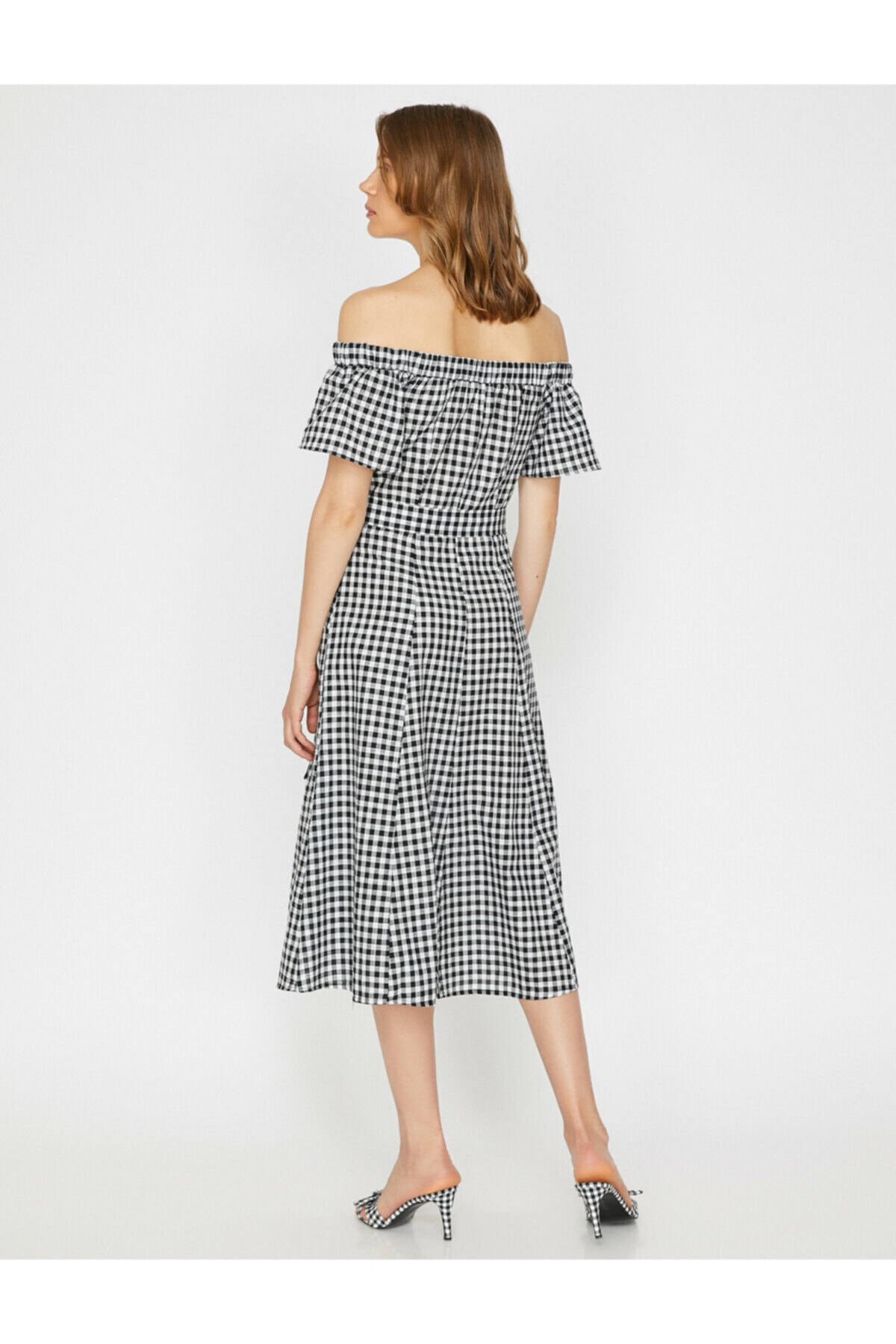 Rochie Koton Midi cu curele negre pentru femei Buton maneci scurte Detaliu Talie legata