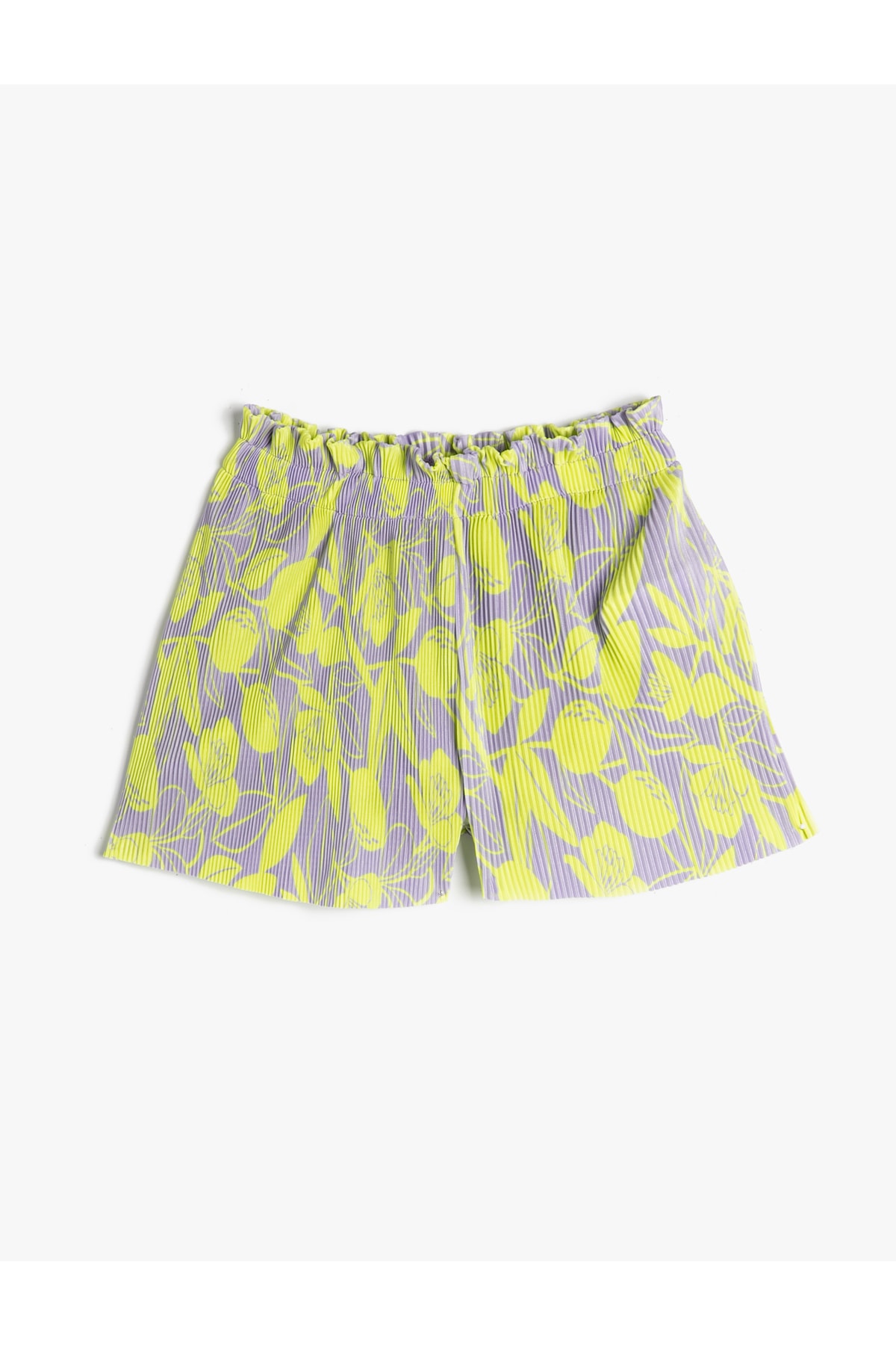 Levně Koton Pleated Shorts With Elastic Waist, Floral Pattern Relaxed Cut.