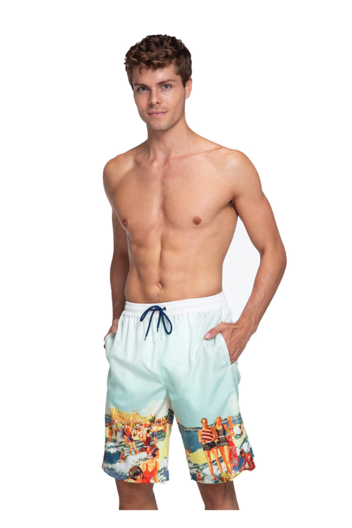 Dagi Mint Green Micro Long Patterned Men's Swim Shorts
