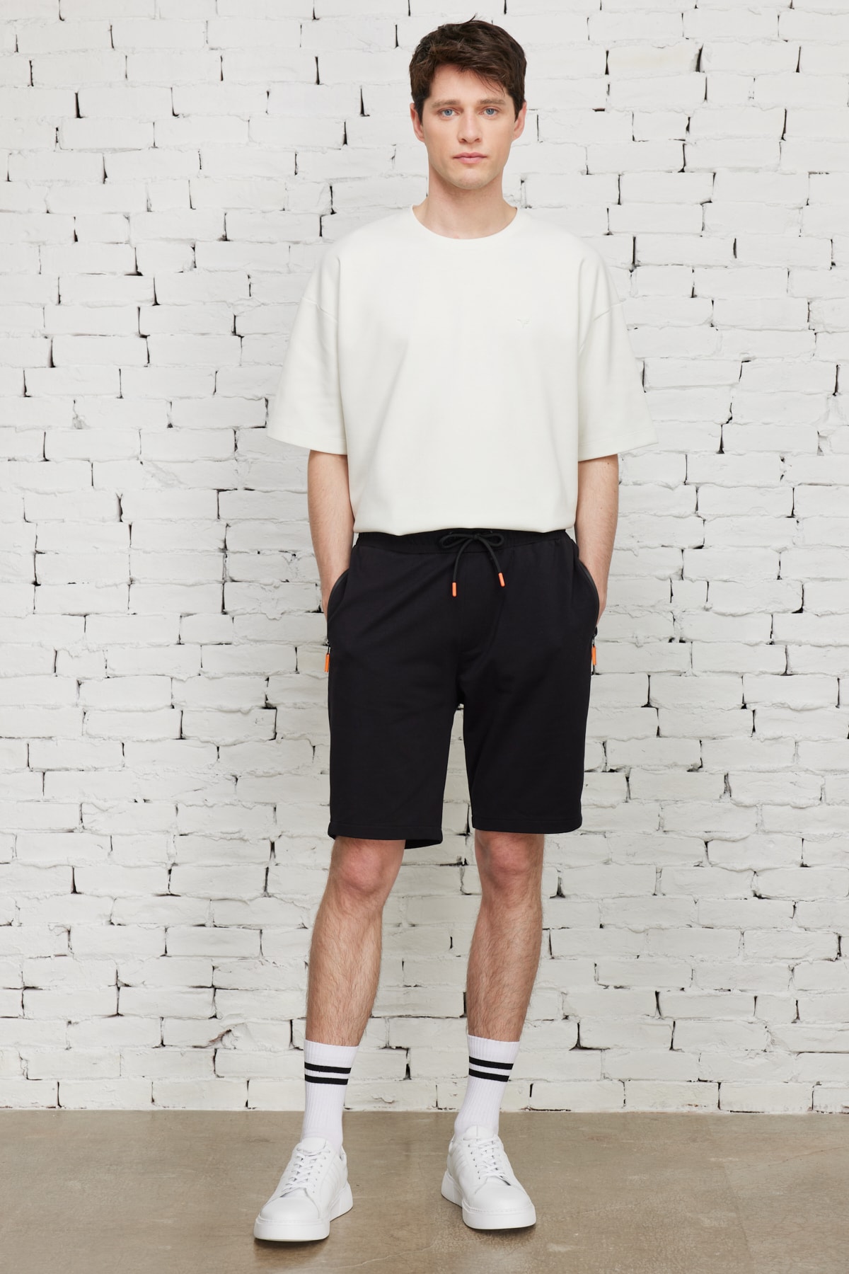 Levně ALTINYILDIZ CLASSICS Men's Black Standard Fit Normal Cut Cotton Shorts with Pocket.