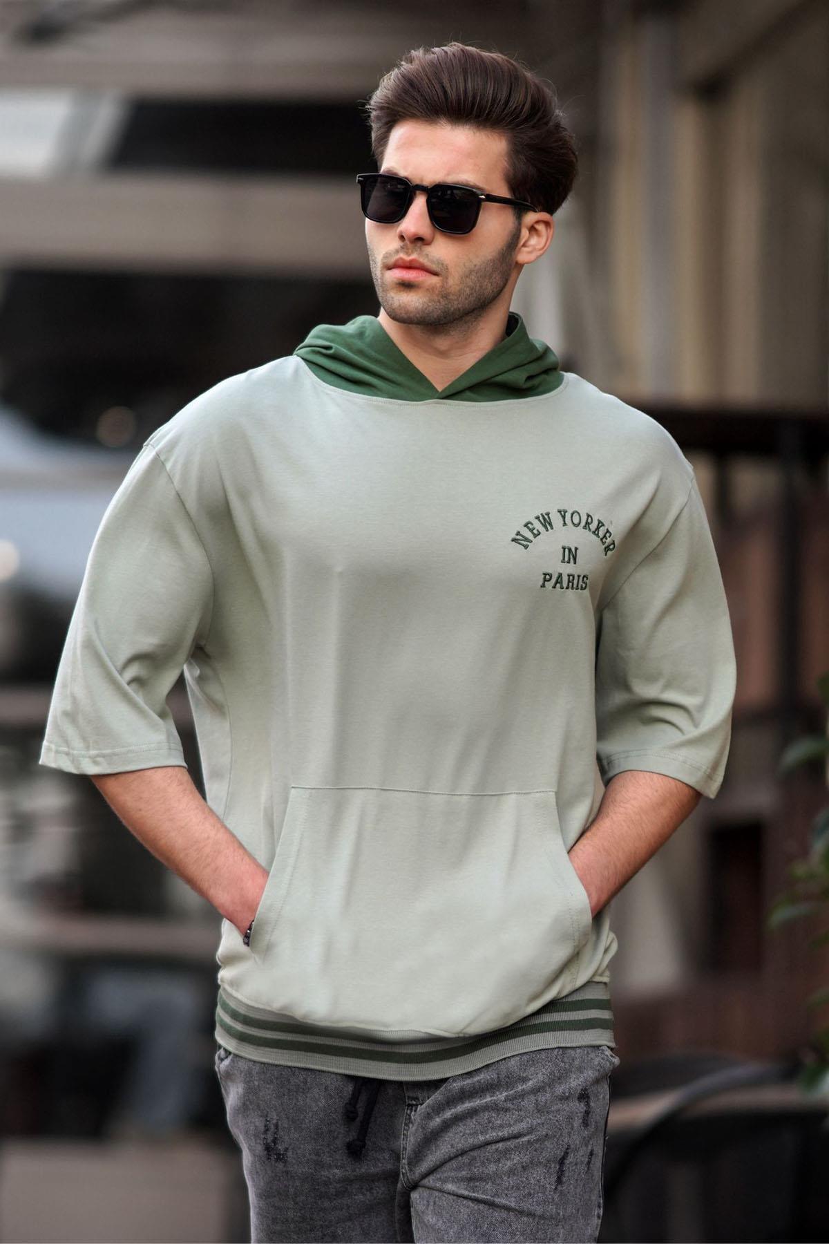 Levně Madmext Men's Mint Green Hooded T-Shirt 6182