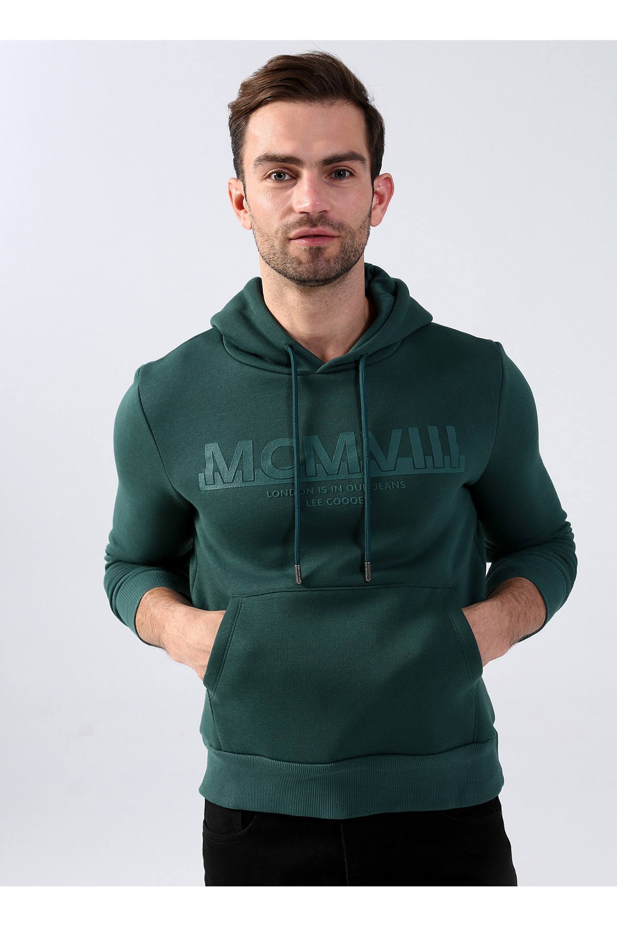 Lee Cooper Men's Hooded Emerald Green Sweatshirt 231 Lcm 241016 Garen Emerald Green
