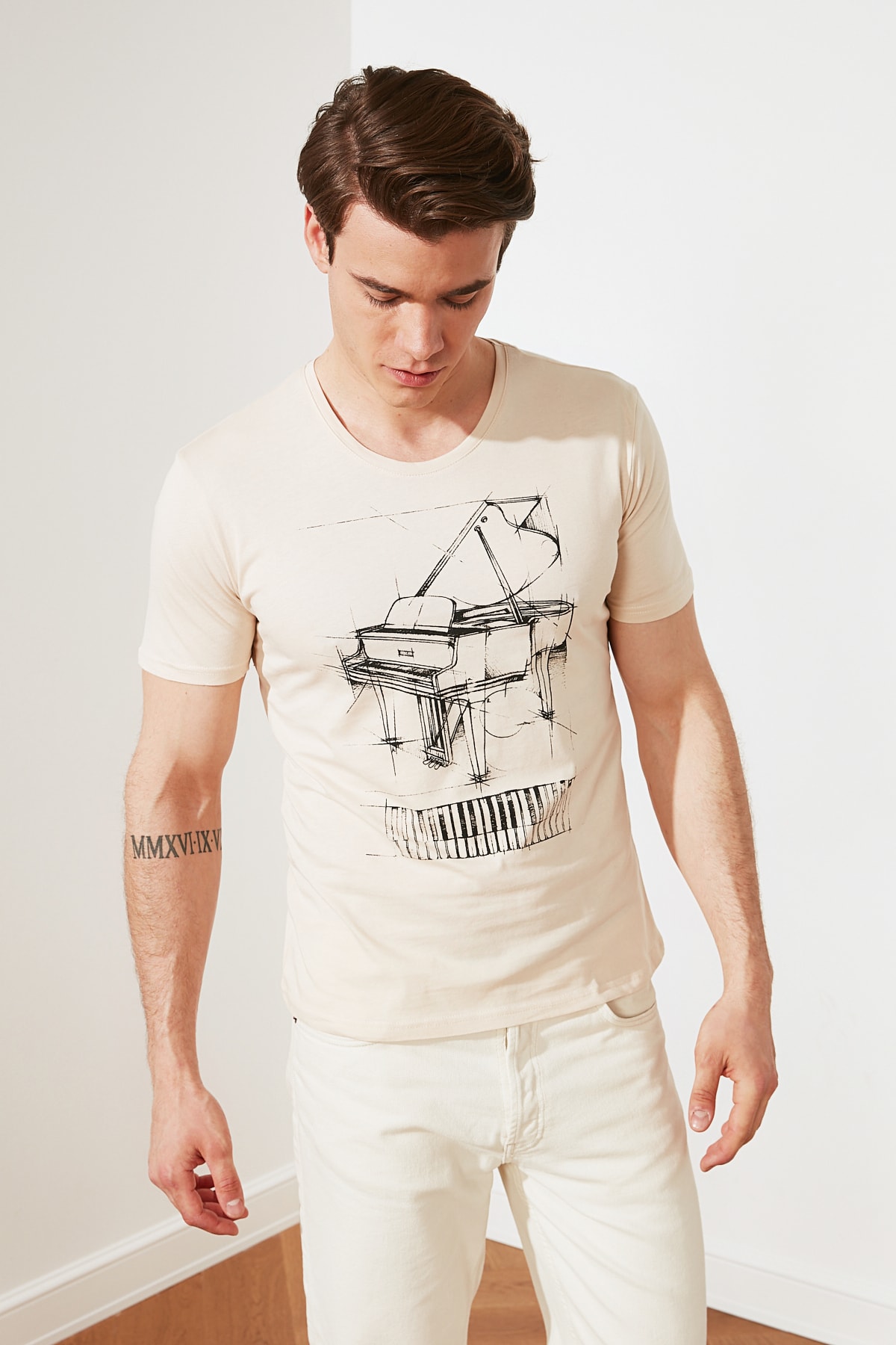Trendyol Ten Men's Slim Fit Short Sleeve Piano Printed T-...
