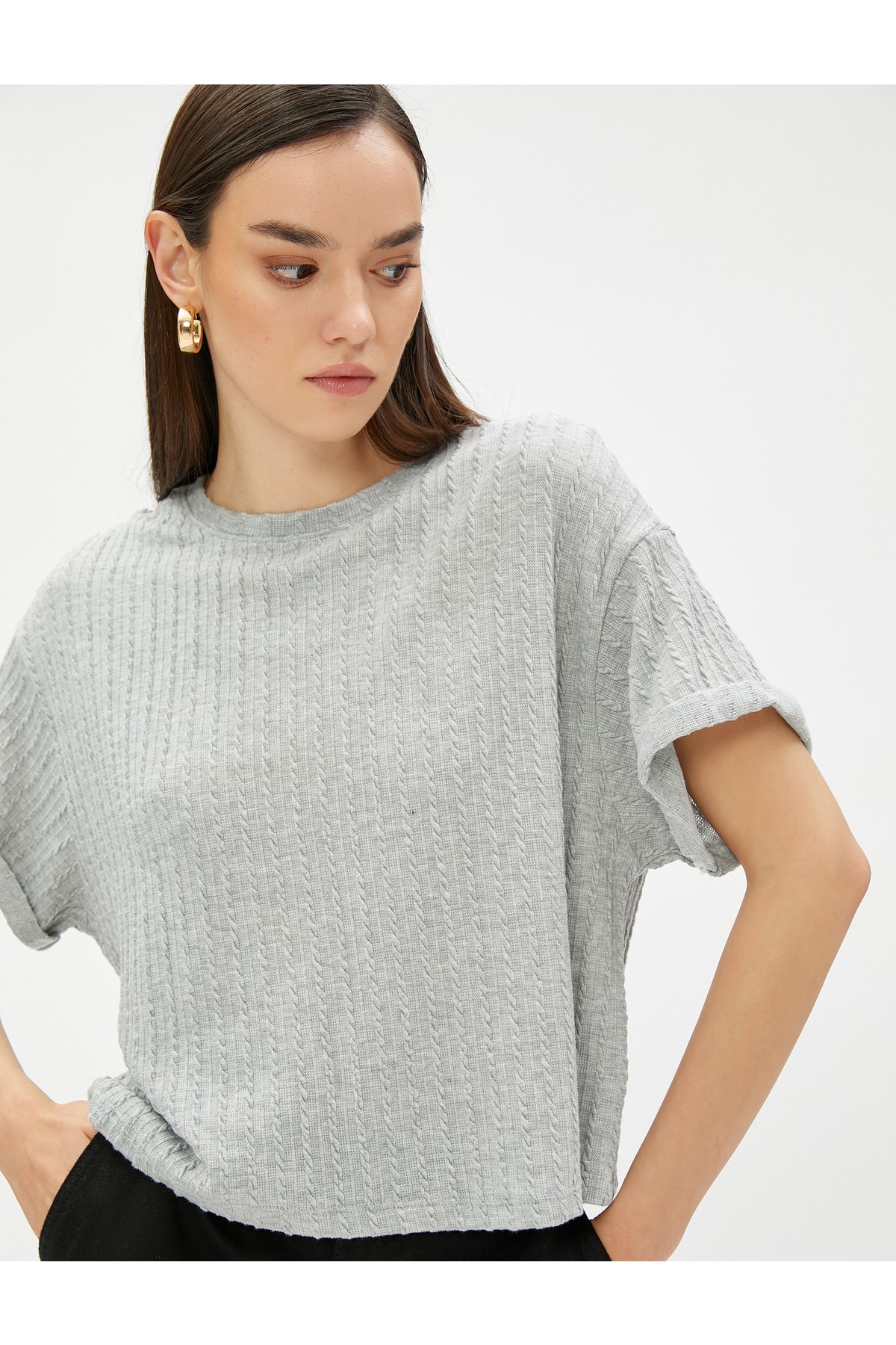 Koton Crop T-Shirt Short Sleeves Knitted Pattern