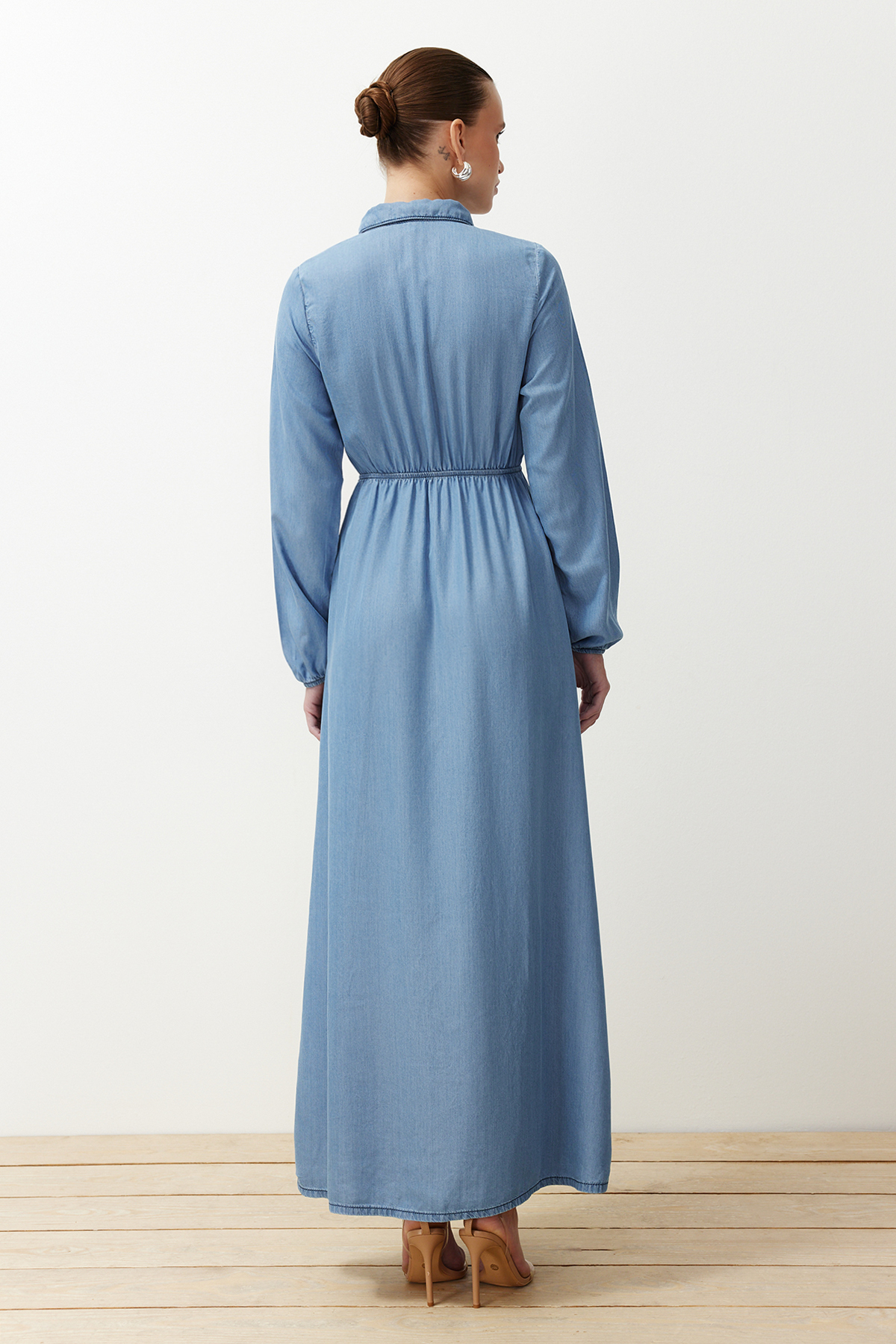 Trendyol Dark Blue Midi Denim Modest Dress