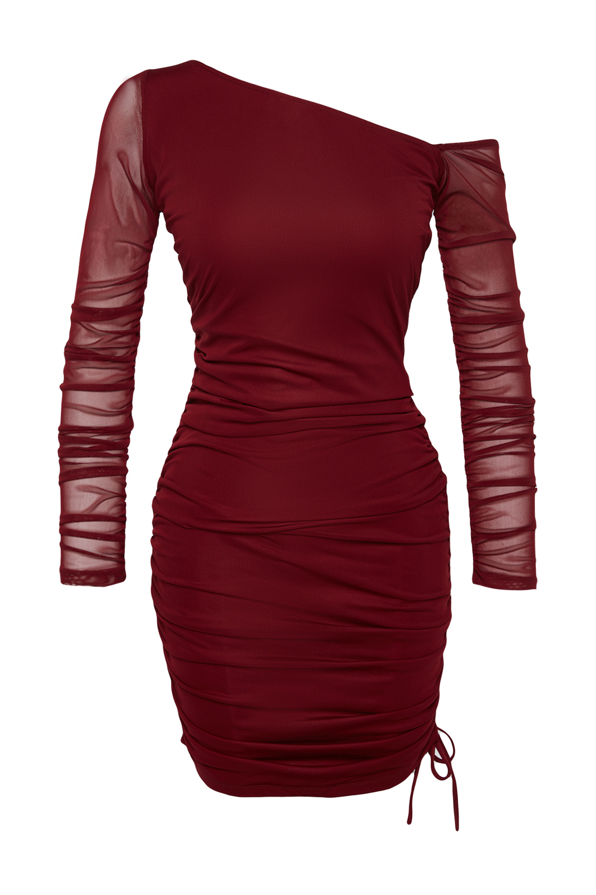 Levně Trendyol Burgundy Fitted Lined Knitted Tulle Dress