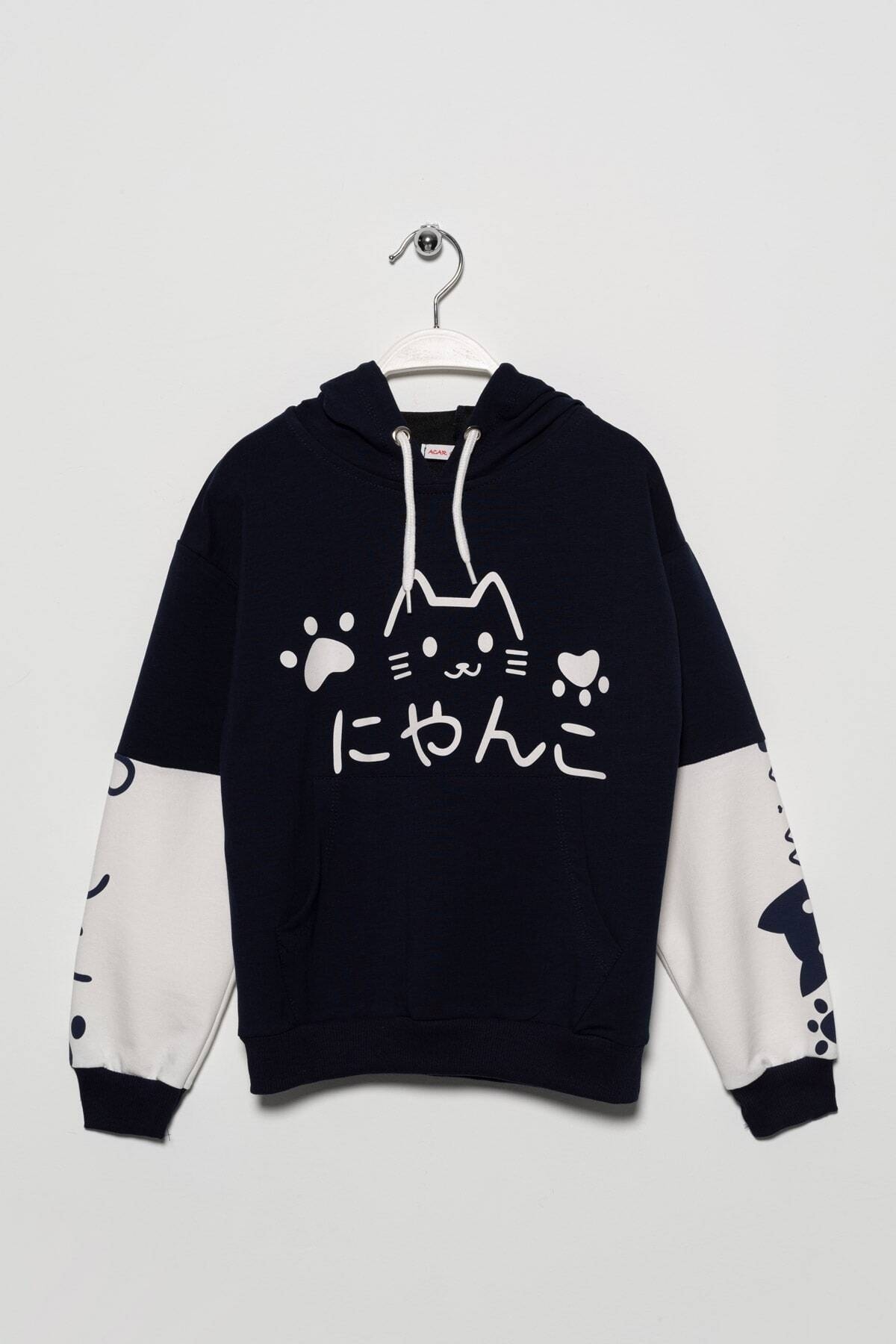 Levně zepkids Girls' Cat Printed Kangaroo Pocket Sweatshirt.