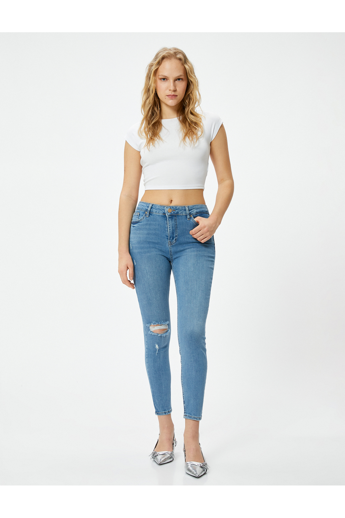 Koton Slim Fit High Waist Denim Trousers Fraying Elastic Pocket Cotton - Carmen Skinny Jeans