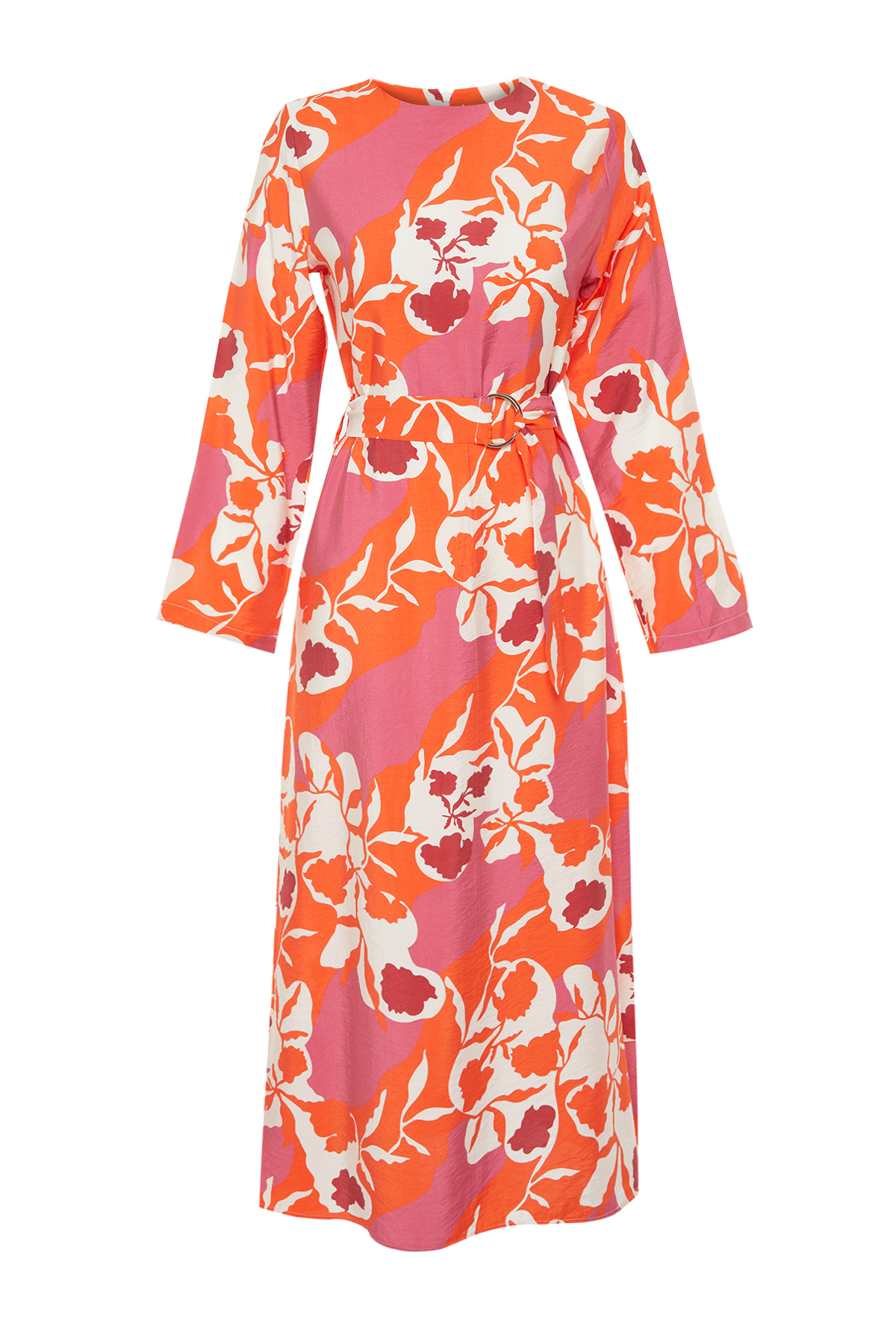 Trendyol Pink Belted Floral Woven Dress