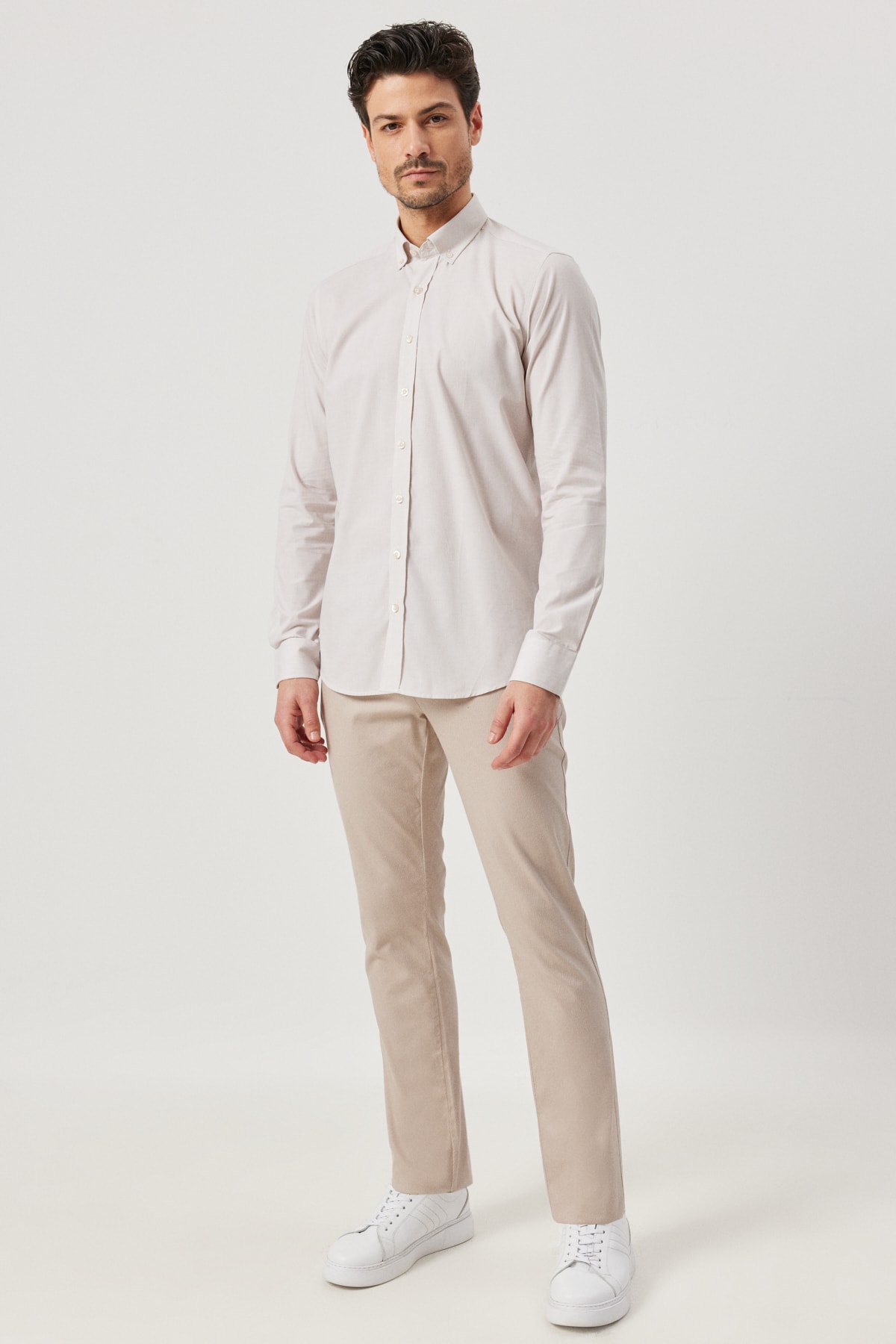 Levně ALTINYILDIZ CLASSICS Men's Beige Slim Fit Slim Fit Buttoned Collar Patterned Shirt