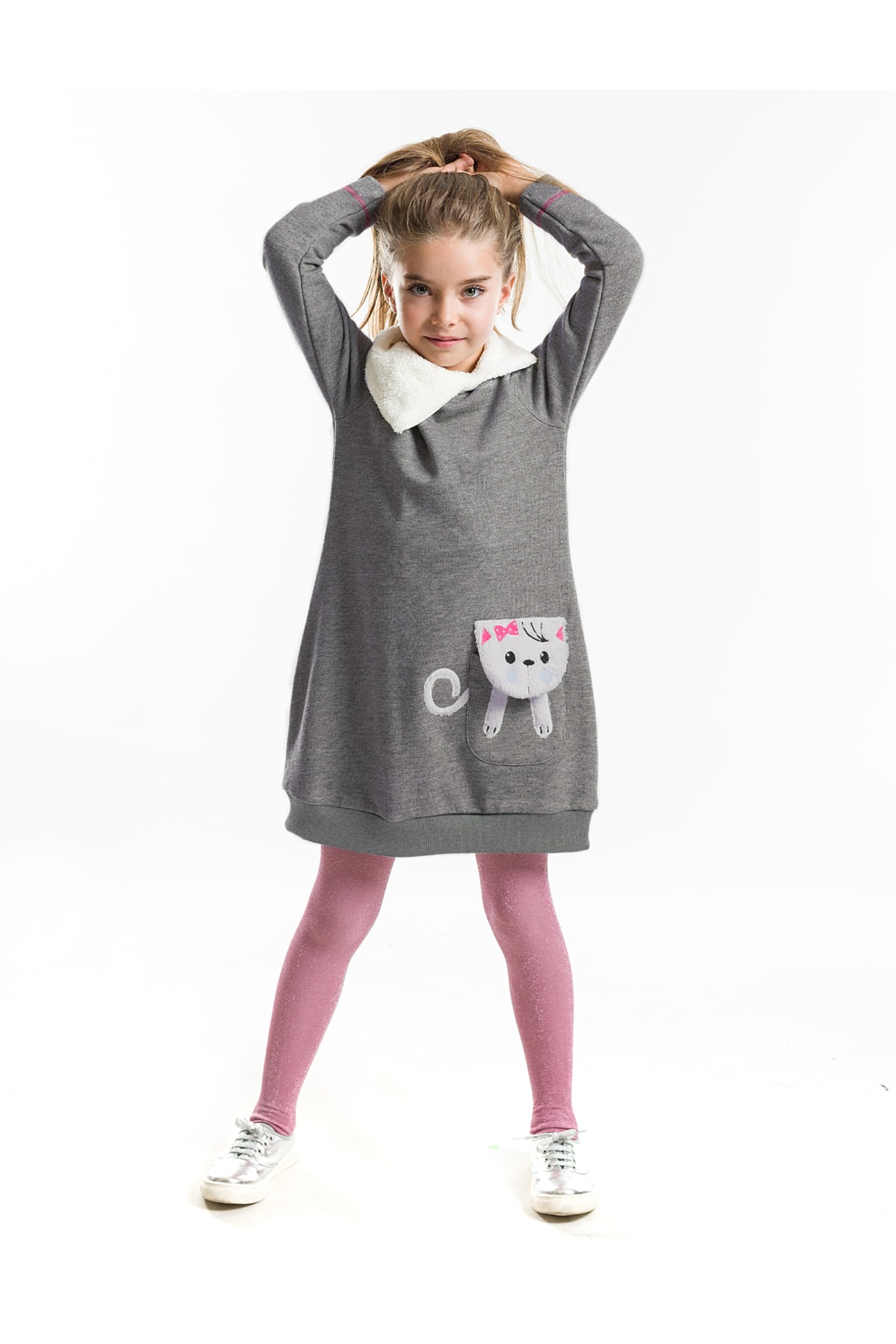 Levně Mushi Shawl Collar Cat Pocket Girl's Dress