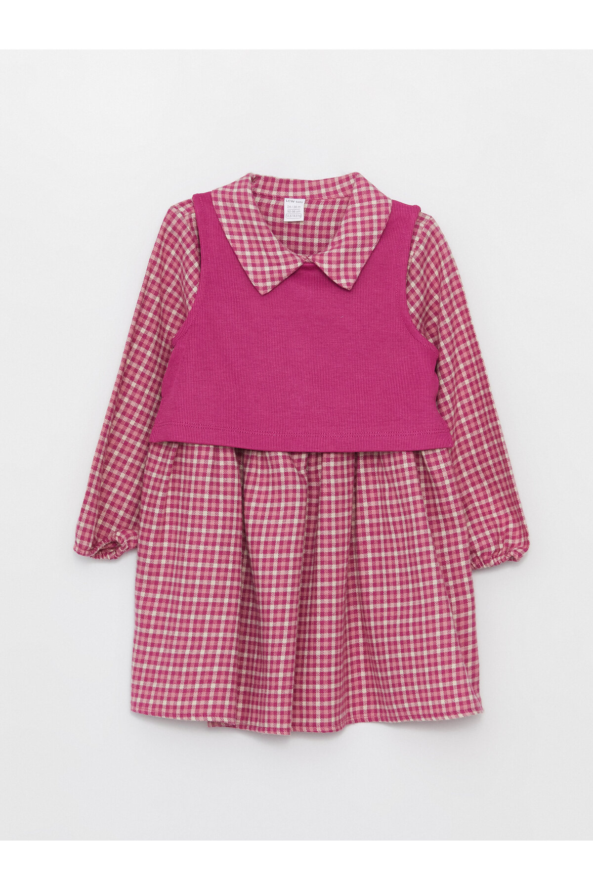 LC Waikiki Baby Girl Dress and Sweater with Plaid Long Sleeves