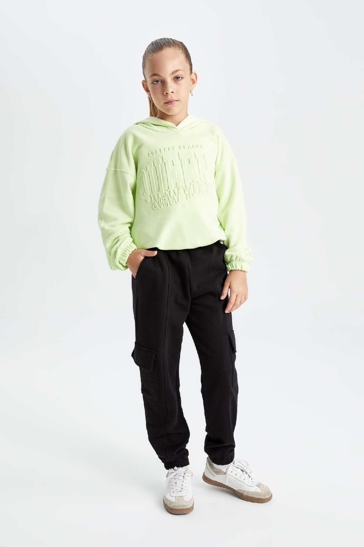 DEFACTO Girls Black Cargo Pocket Jogger School Sweatpants