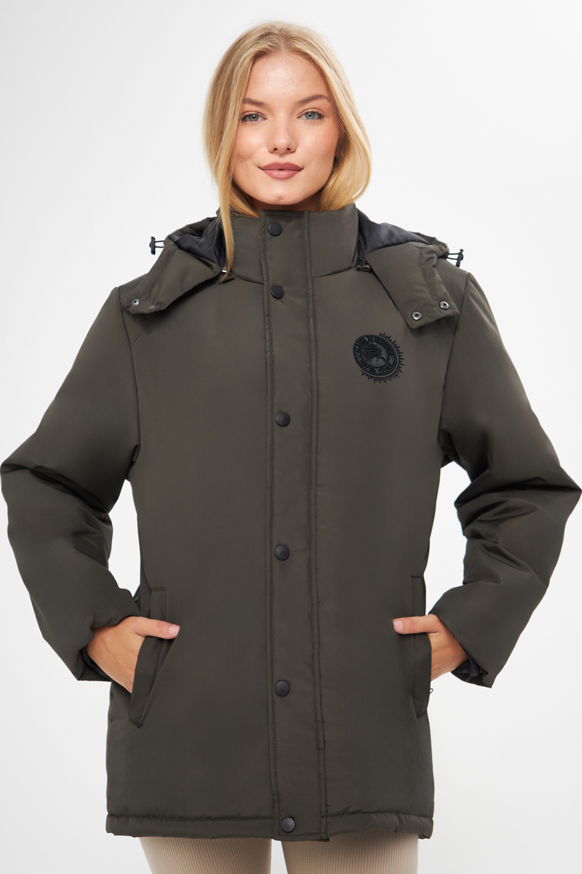 River Club Women's Khaki Lined Camel Hooded Water And Windproof Winter Coat & Parka