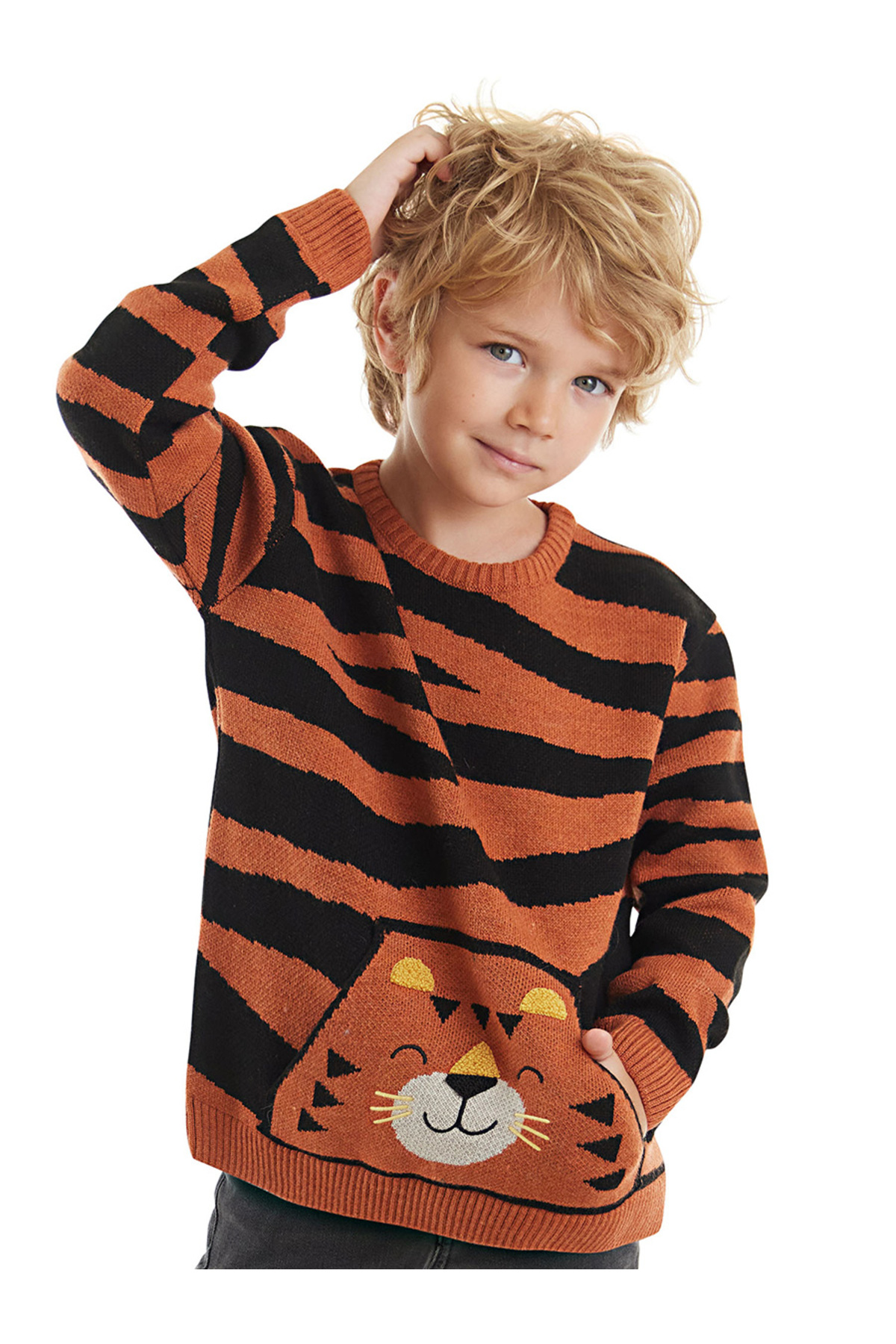 Levně Denokids Tiger Boy Brown Sweater