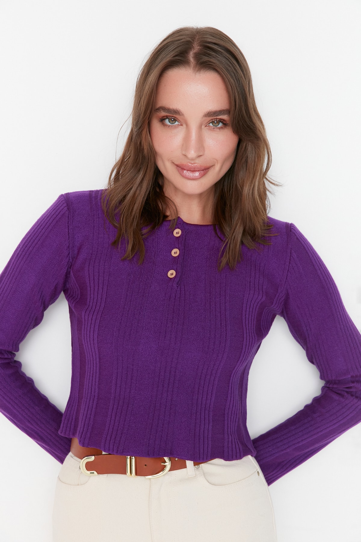 Trendyol Purple Knitted Detailed Knitwear Sweater