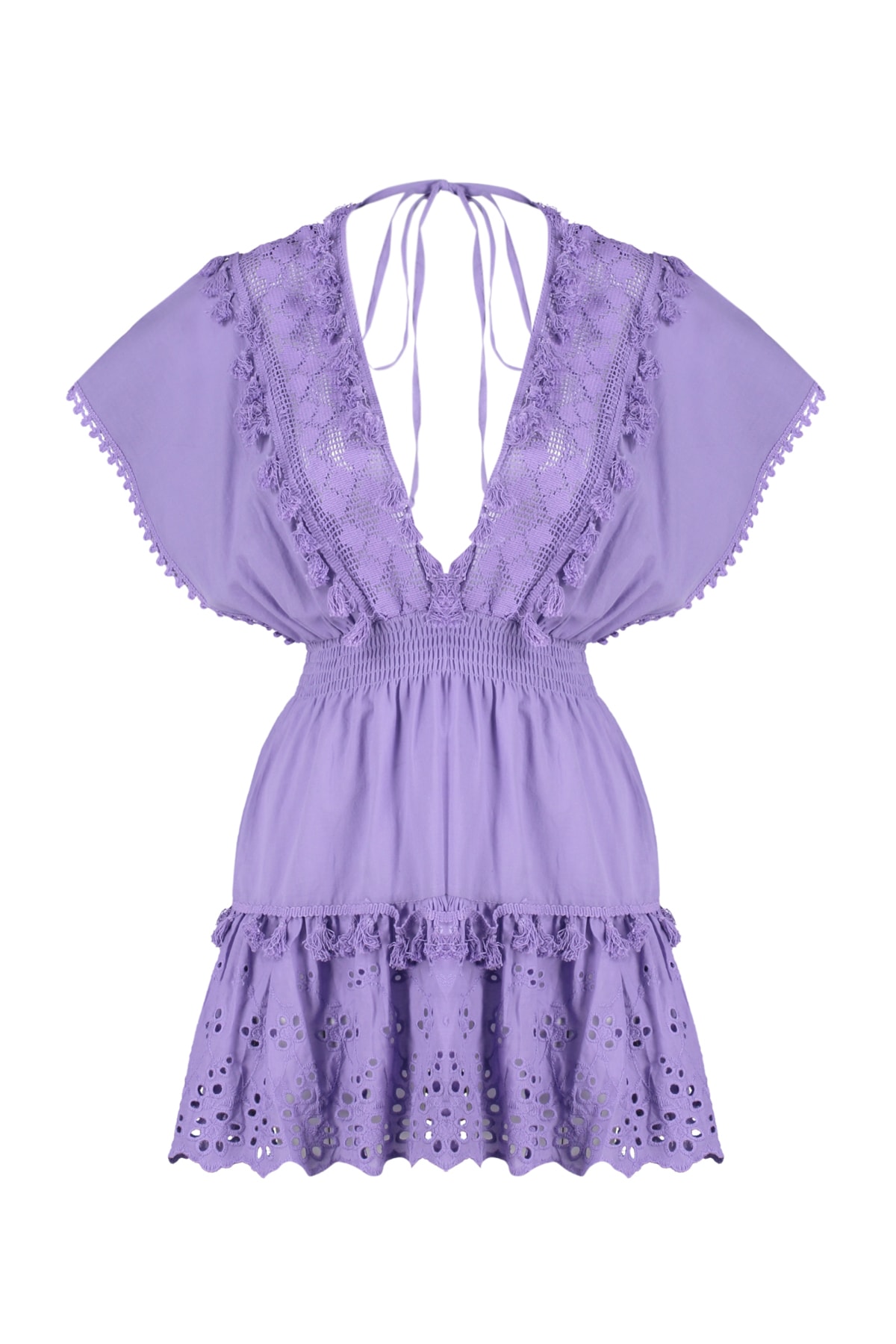 Rochie de plajă Trendyol Lilac Mini Weave brodată 100% din bumbac