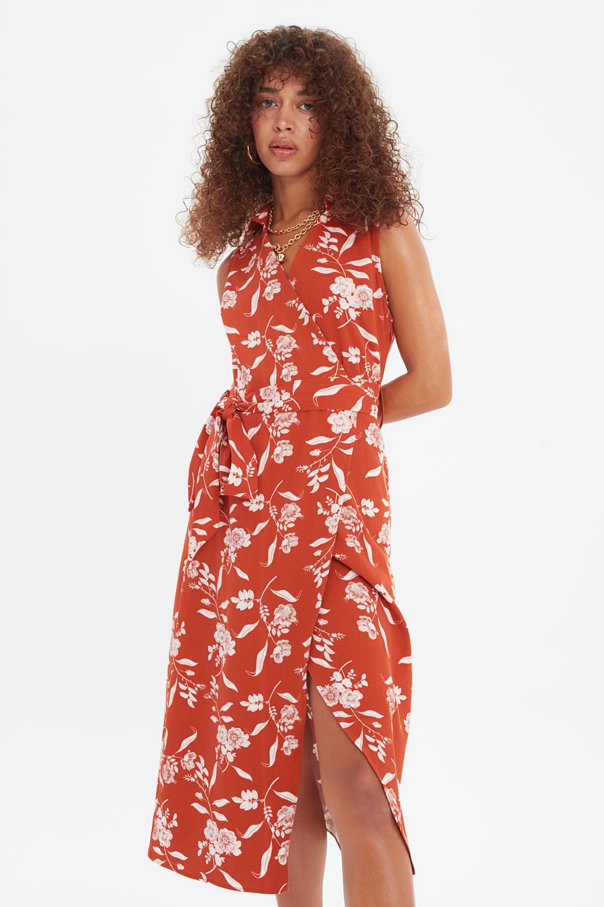 Trendyol Tile Belted Double Breasted Dress