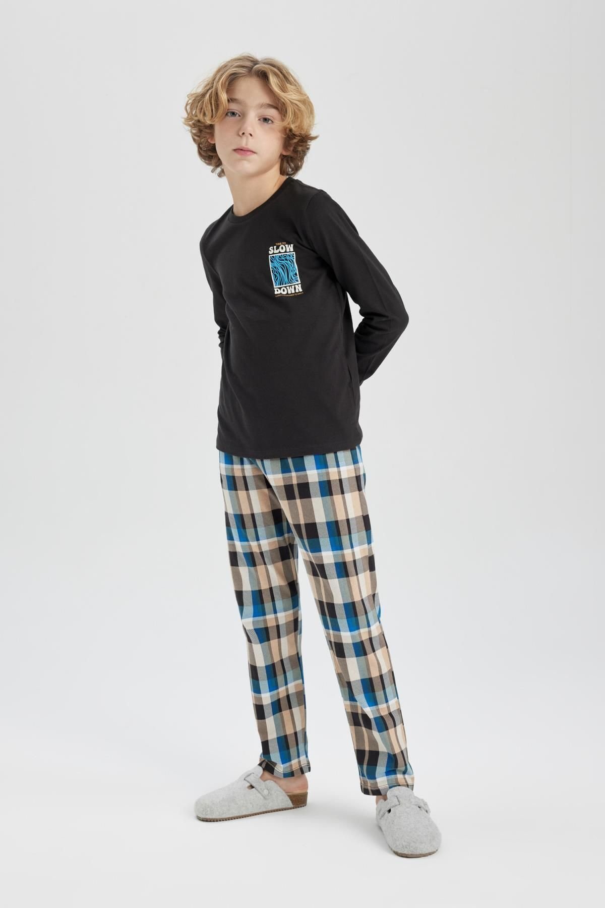 DEFACTO Boy's Printed Long Sleeve Pajama Set