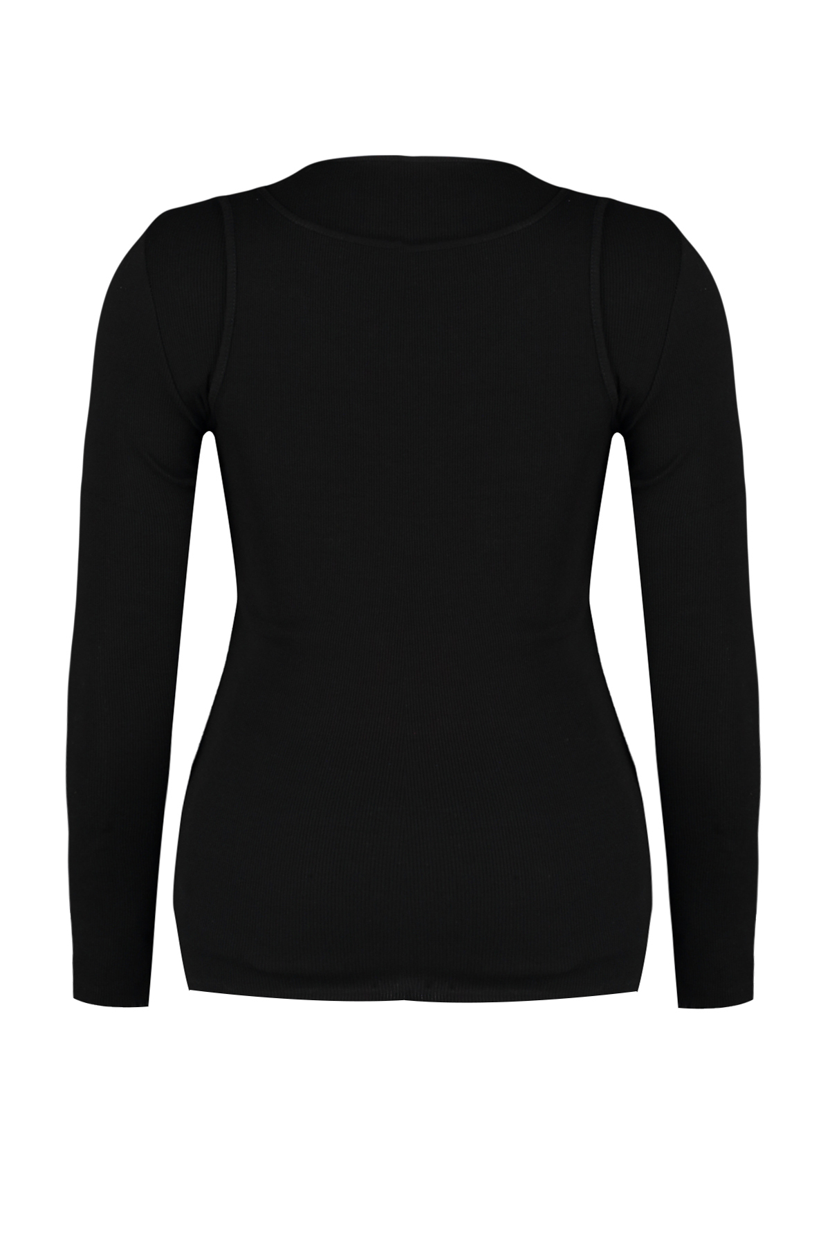Trendyol Curve Black Crew Neck Plain Bodycone Ribbed Knitted Blouse