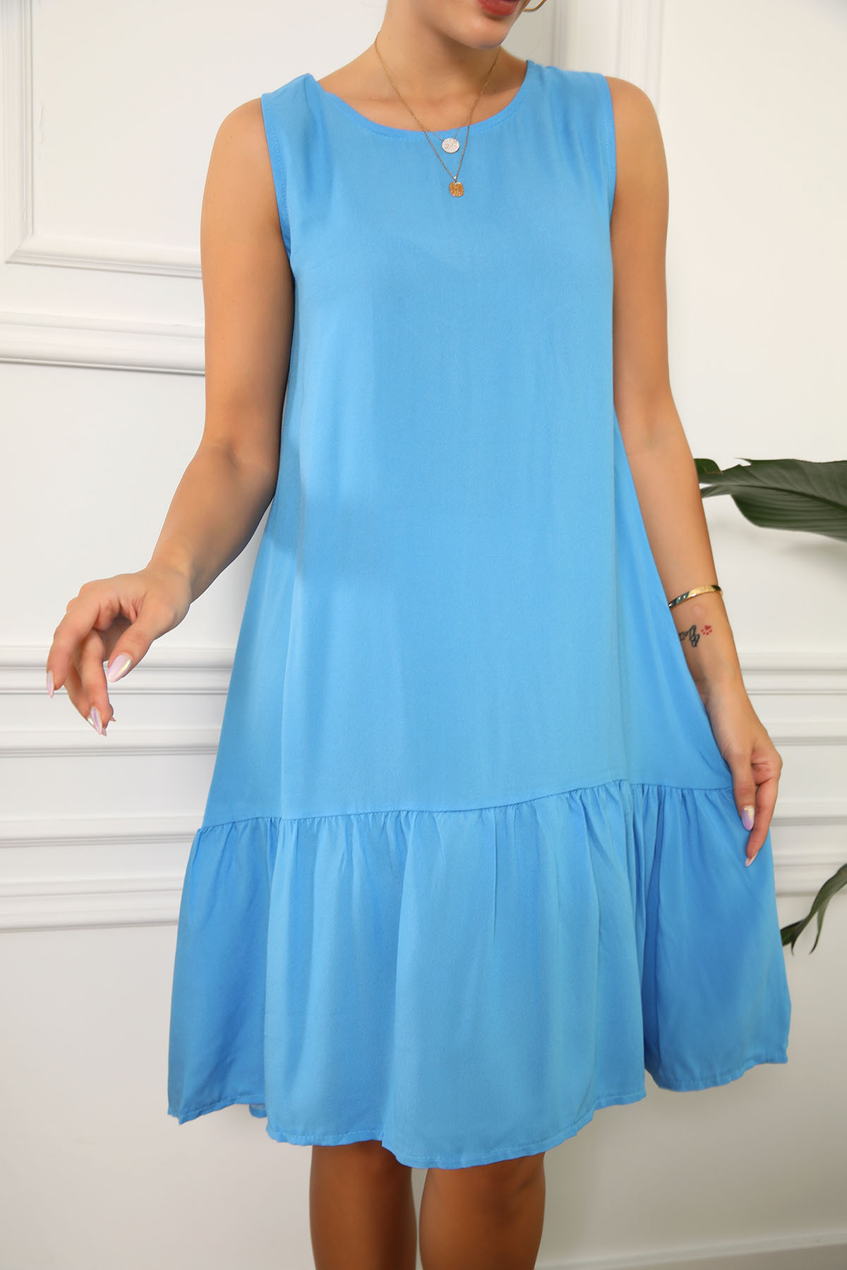 Levně armonika Women's Blue sleeveless skirt with FRILLE DRESS