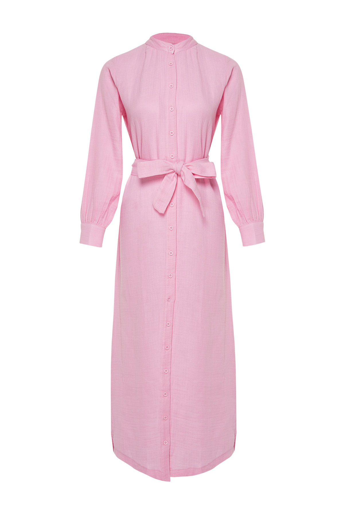 Trendyol Pink Judge Collar Belted Buttoned Woven Shirt Dress