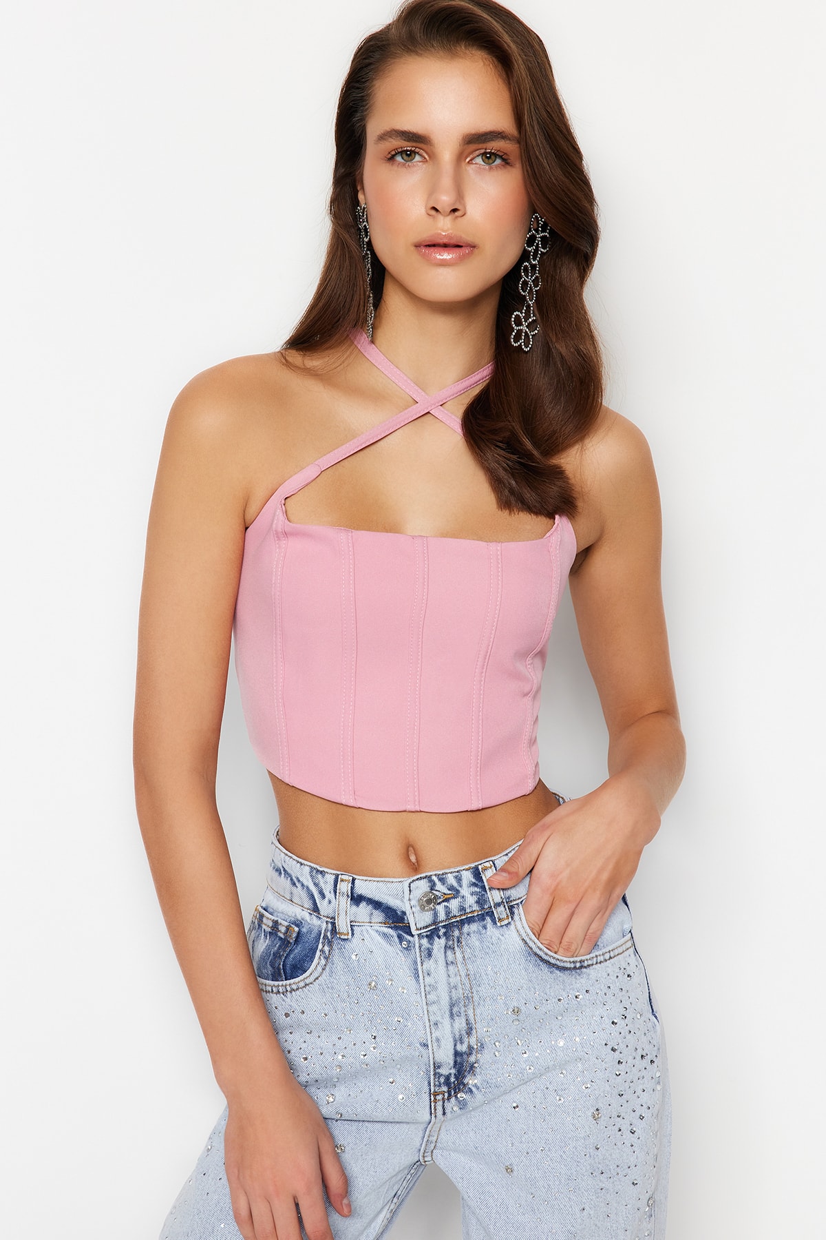 Trendyol Crop Top - Pink - Plain