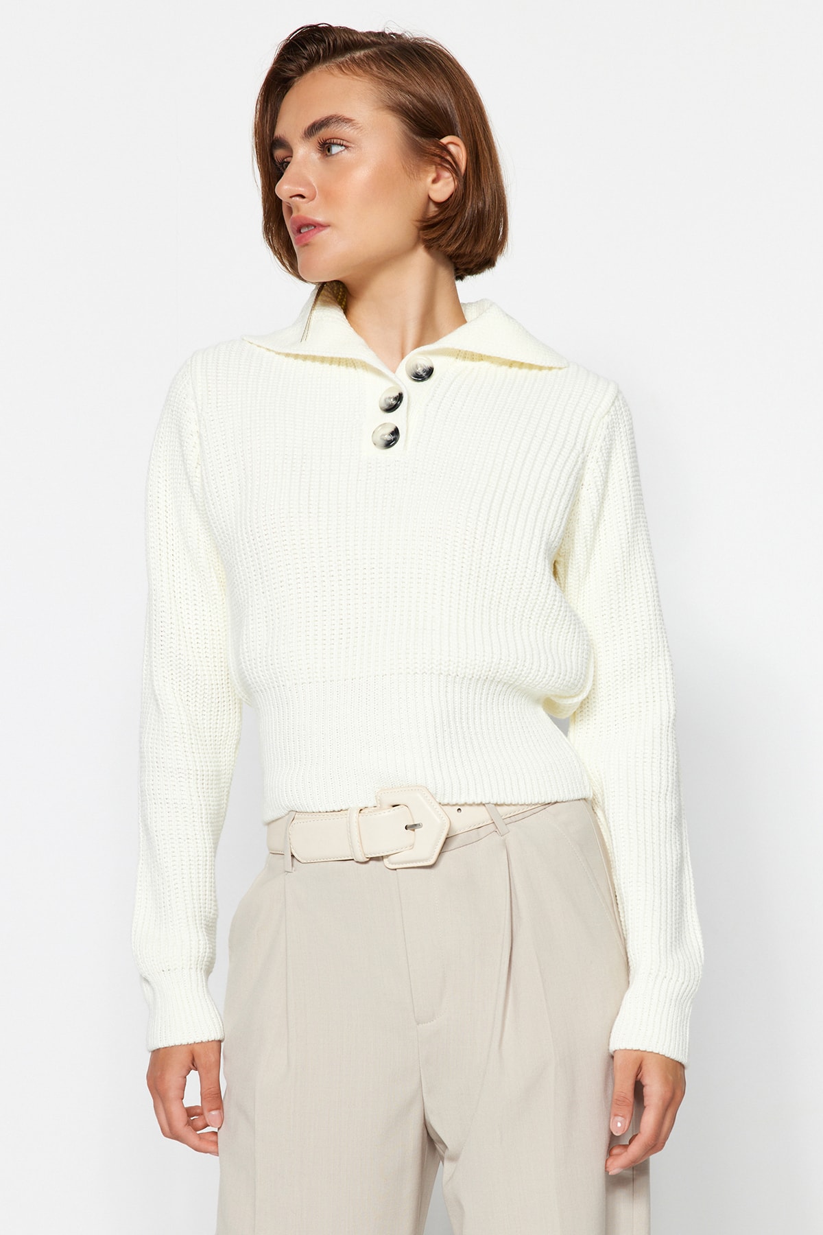 Trendyol Sweater - Ecru - Regular fit