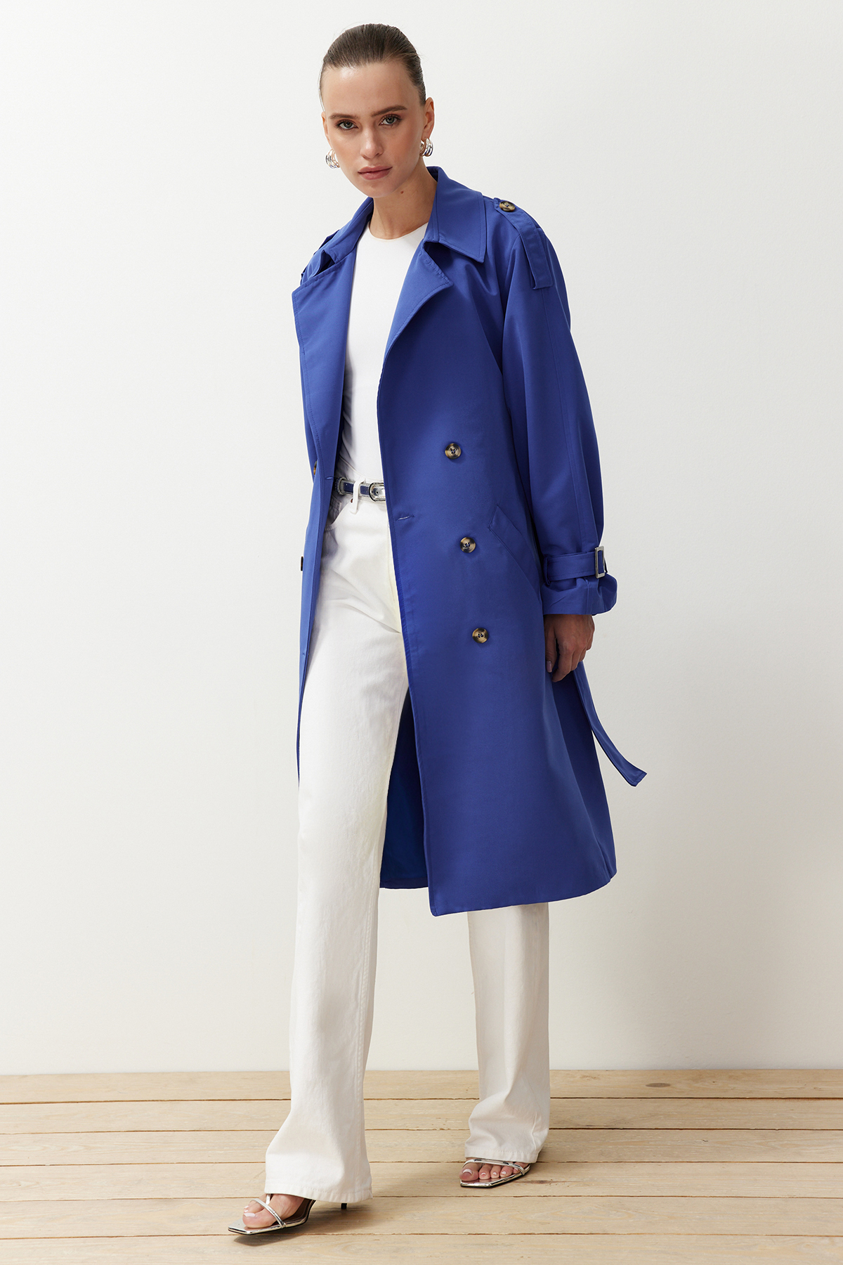 Trendyol Saks Oversize Belted Windbreaker Detailed Water Repellent Long Trench Coat