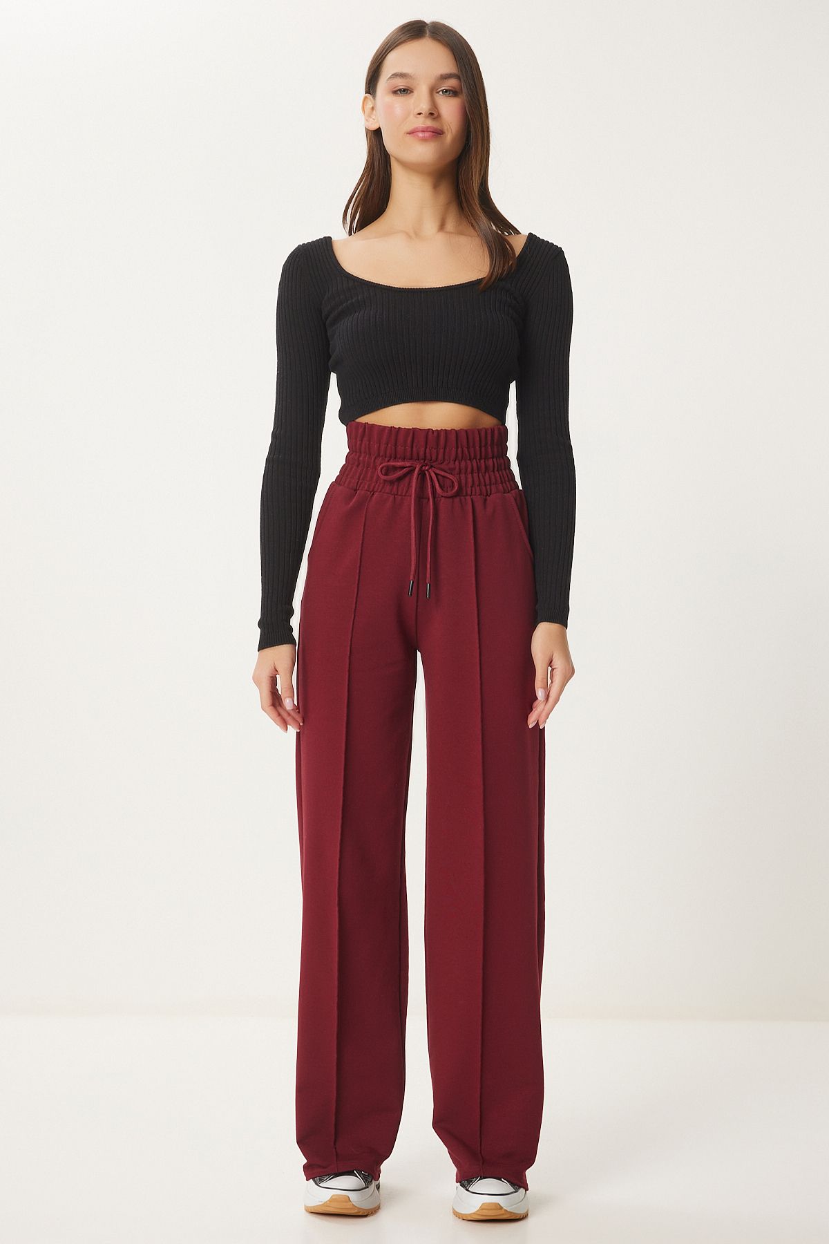 Happiness İstanbul Women's Burgundy Pocket Basic Knitted Sweatpants