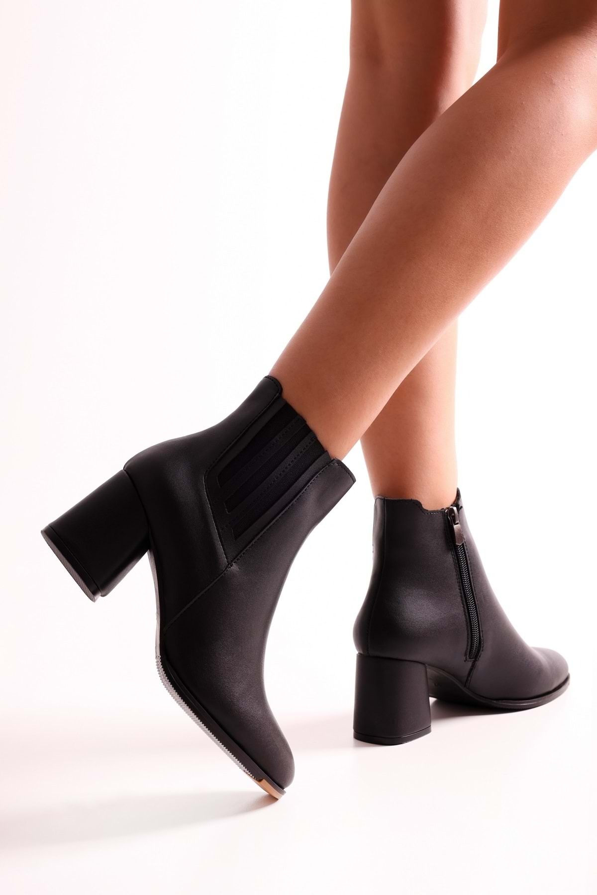 Shoeberry Women's Misty Black Skin Heeled Boots, Black Skin.