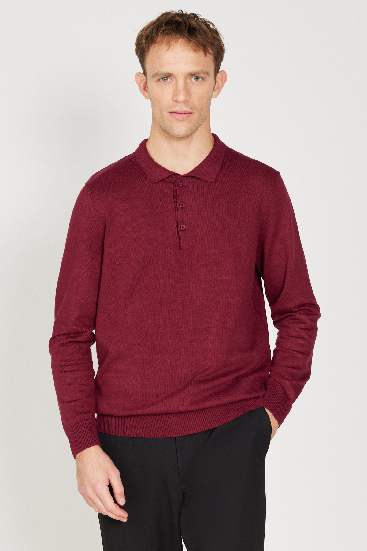 ALTINYILDIZ CLASSICS Men's Burgundy Standard Fit Normal Cut Polo Neck Knitwear Sweater