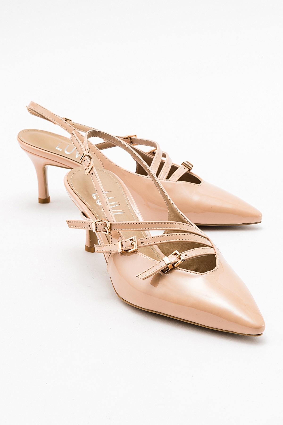Levně LuviShoes MAGRA Beige Patent Leather Women's Heeled Shoes