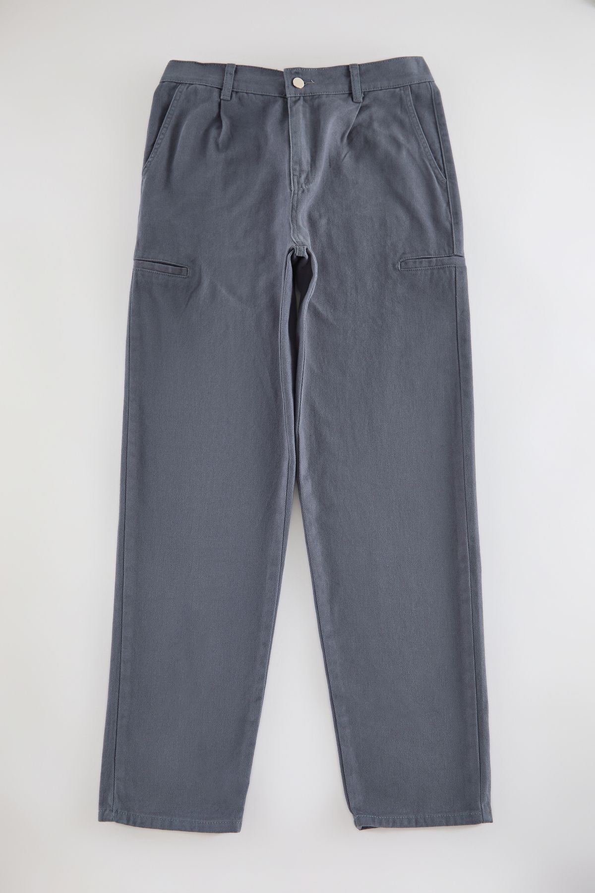 Trendyol Anthracite Pleated Cargo Pocket Woven Gabardine Woven Trousers