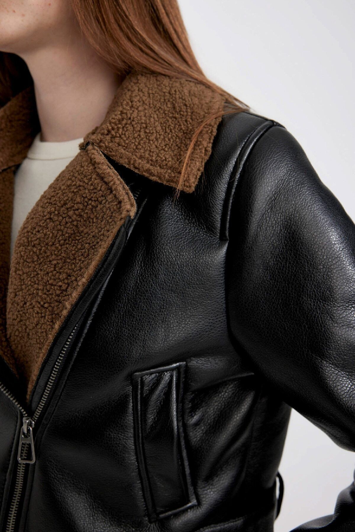 DEFACTO Regular Fit Polo Collar Faux Für Lined Coat