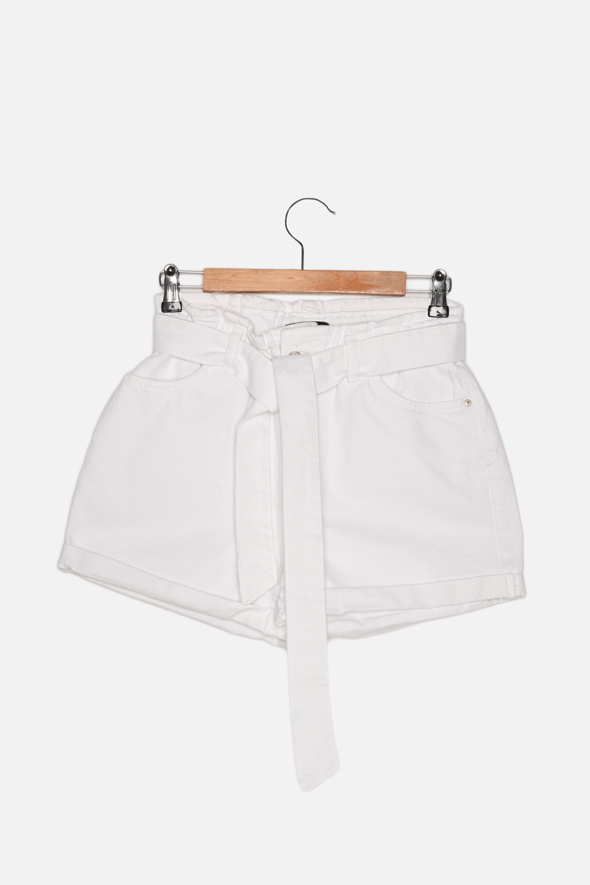 Trendyol White Tie Detailed Denim Shorts