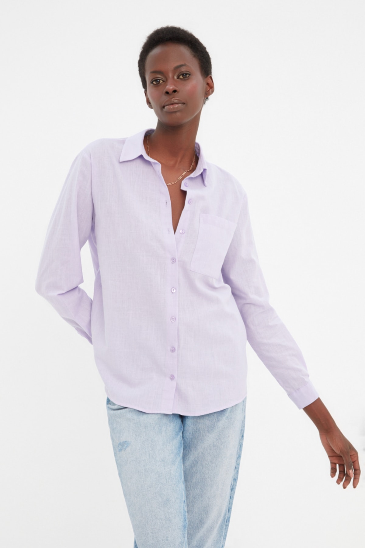 Trendyol Lilac Woven Cotton Shirt with Pocket