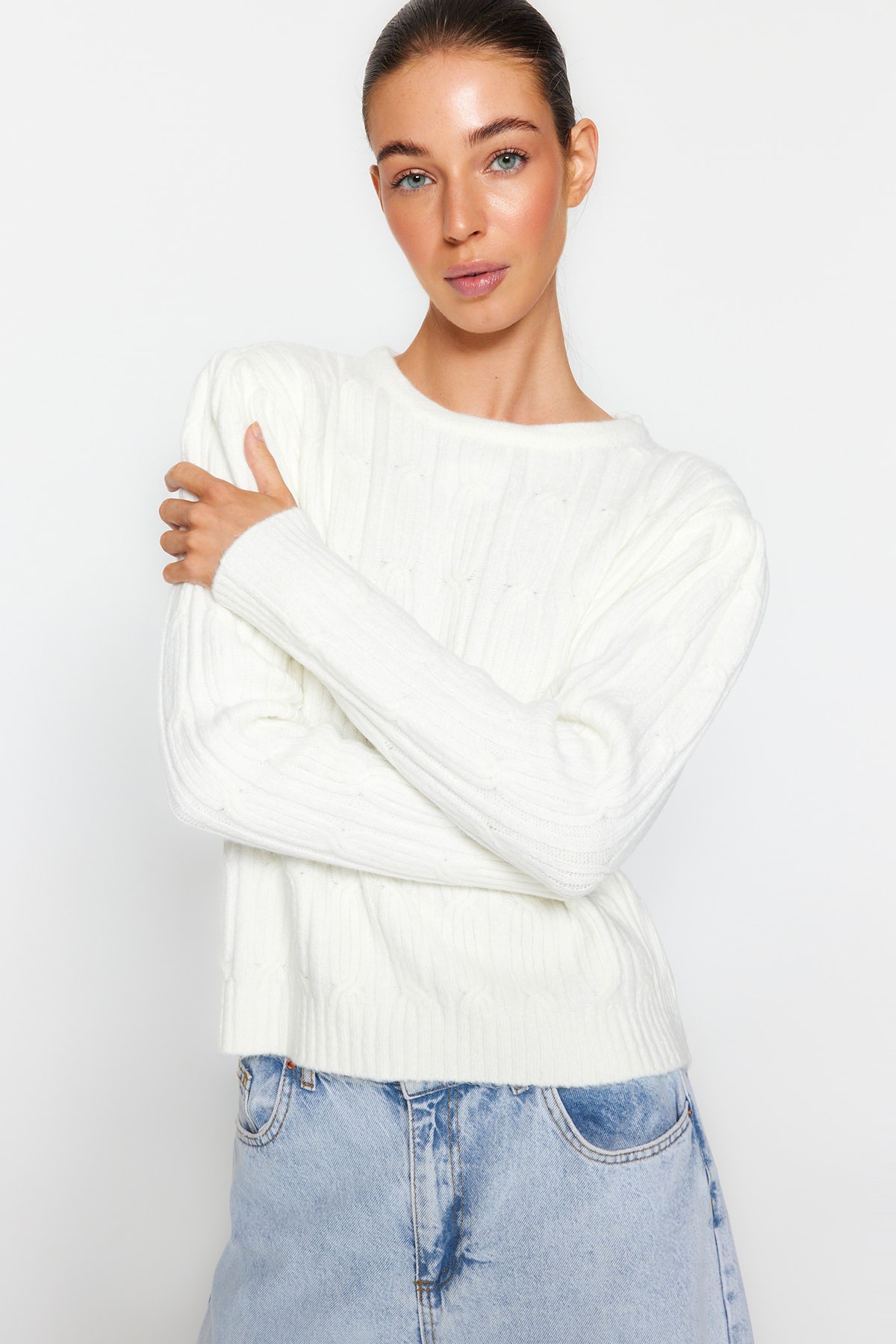 Trendyol Ecru Soft Textured Knitwear Sweater