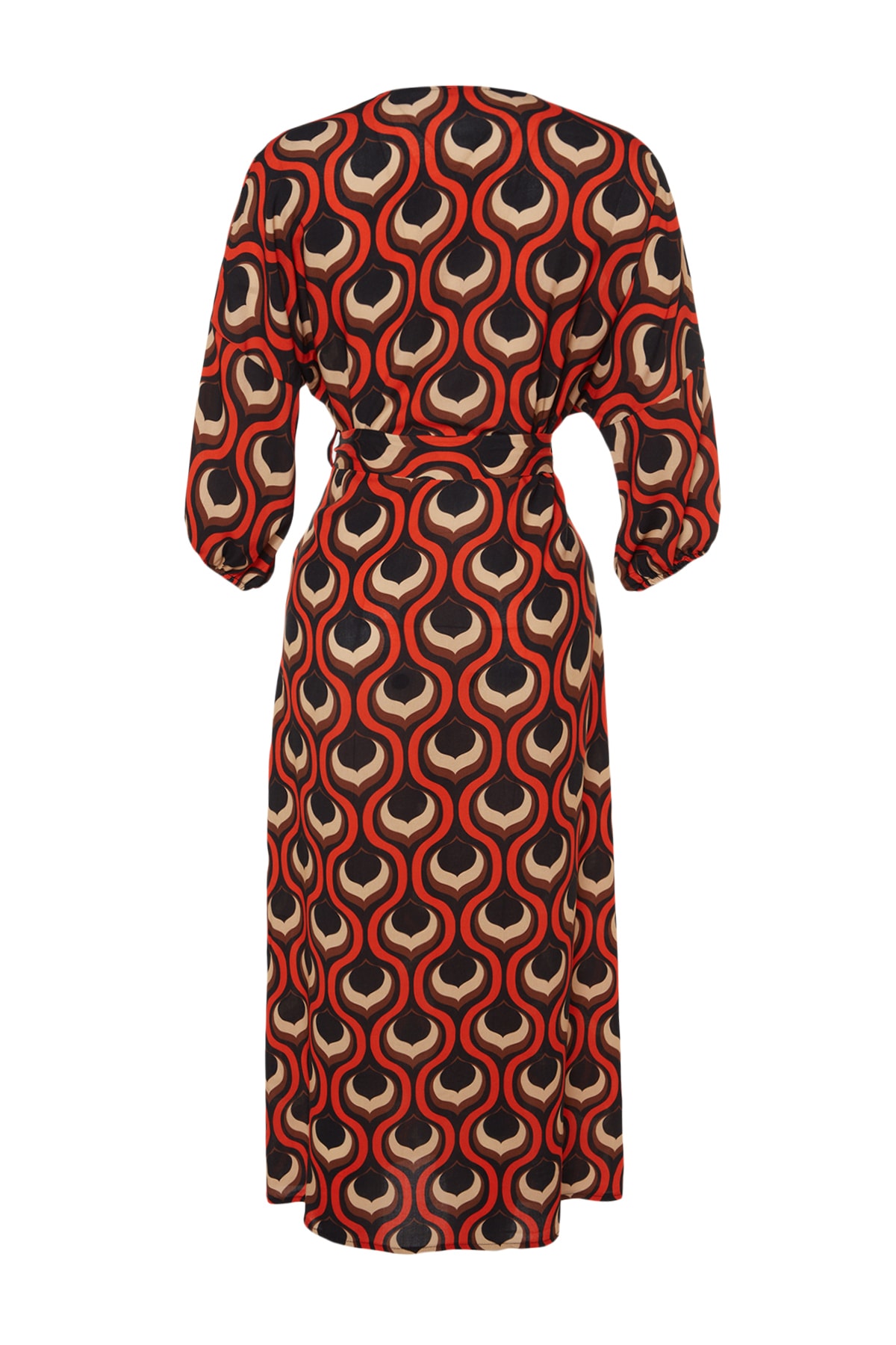 Trendyol Geometric Patterned Belted Maxi Woven Balloon Sleeve Kimono &amp; Kaftan