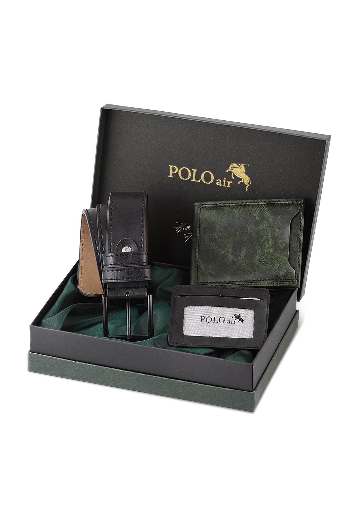 Levně Polo Air Boxed Men's Sports Wallet Belt Card Holder Set Khaki Green