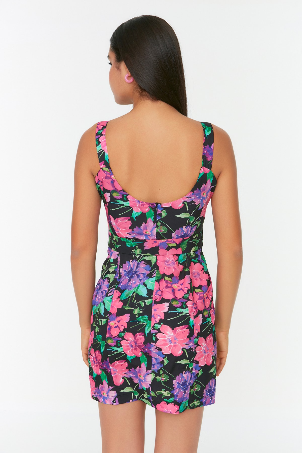 Trendyol Black Floral Pattern Strappy Woven Dress